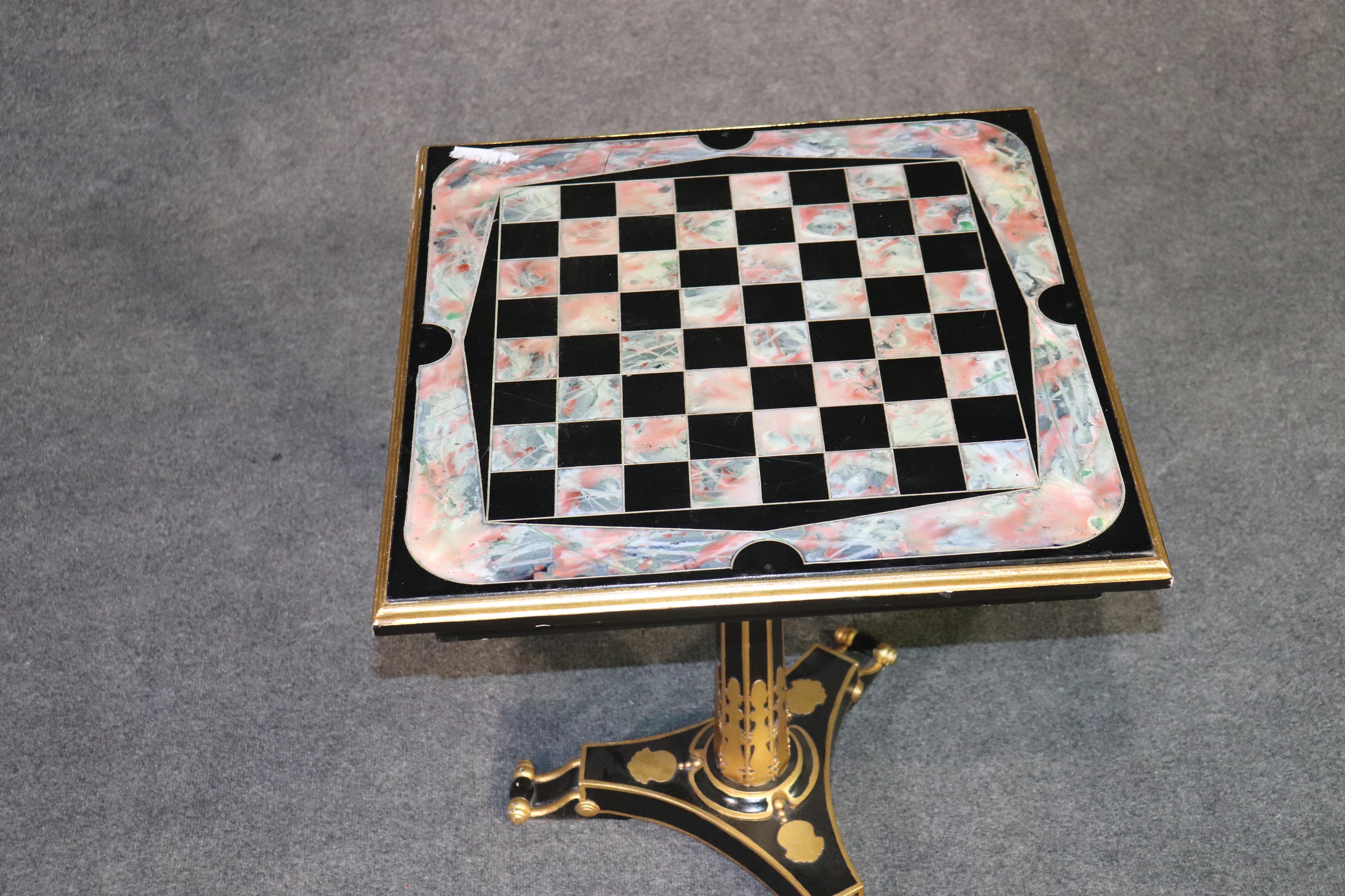 French Empire Style Faux Marble Decorated Games Chess Checkers Table In Good Condition In Swedesboro, NJ