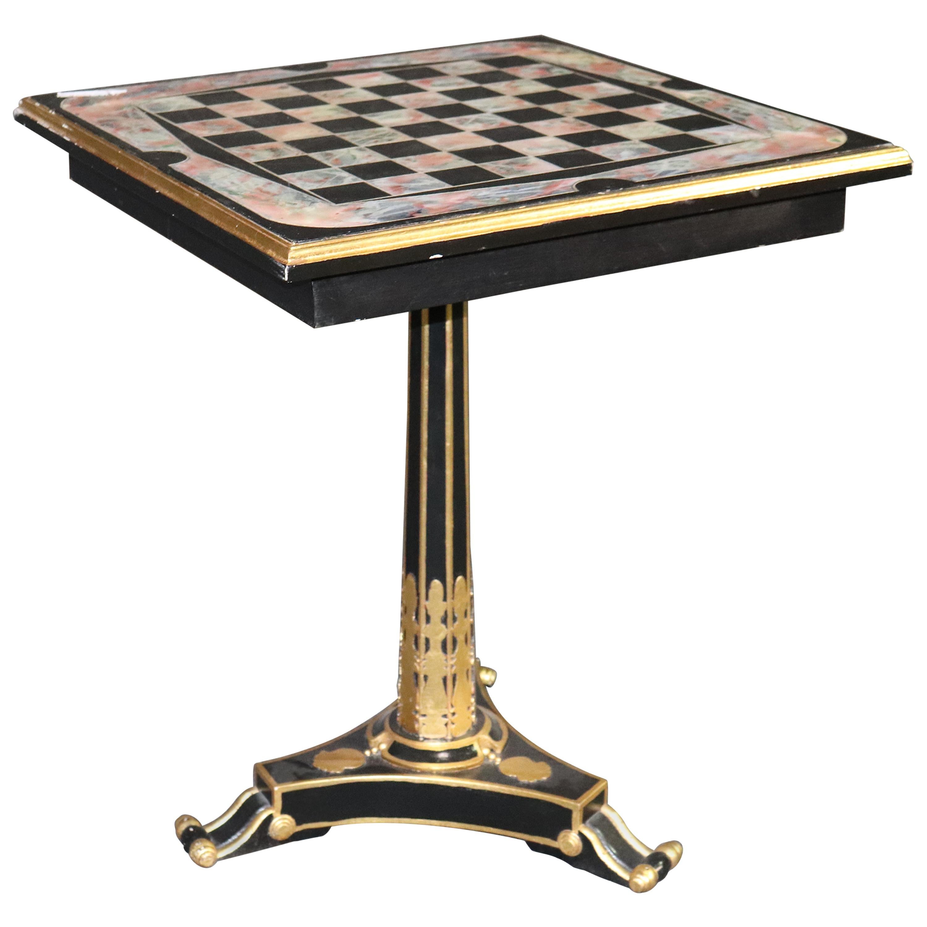 French Empire Style Faux Marble Decorated Games Chess Checkers Table