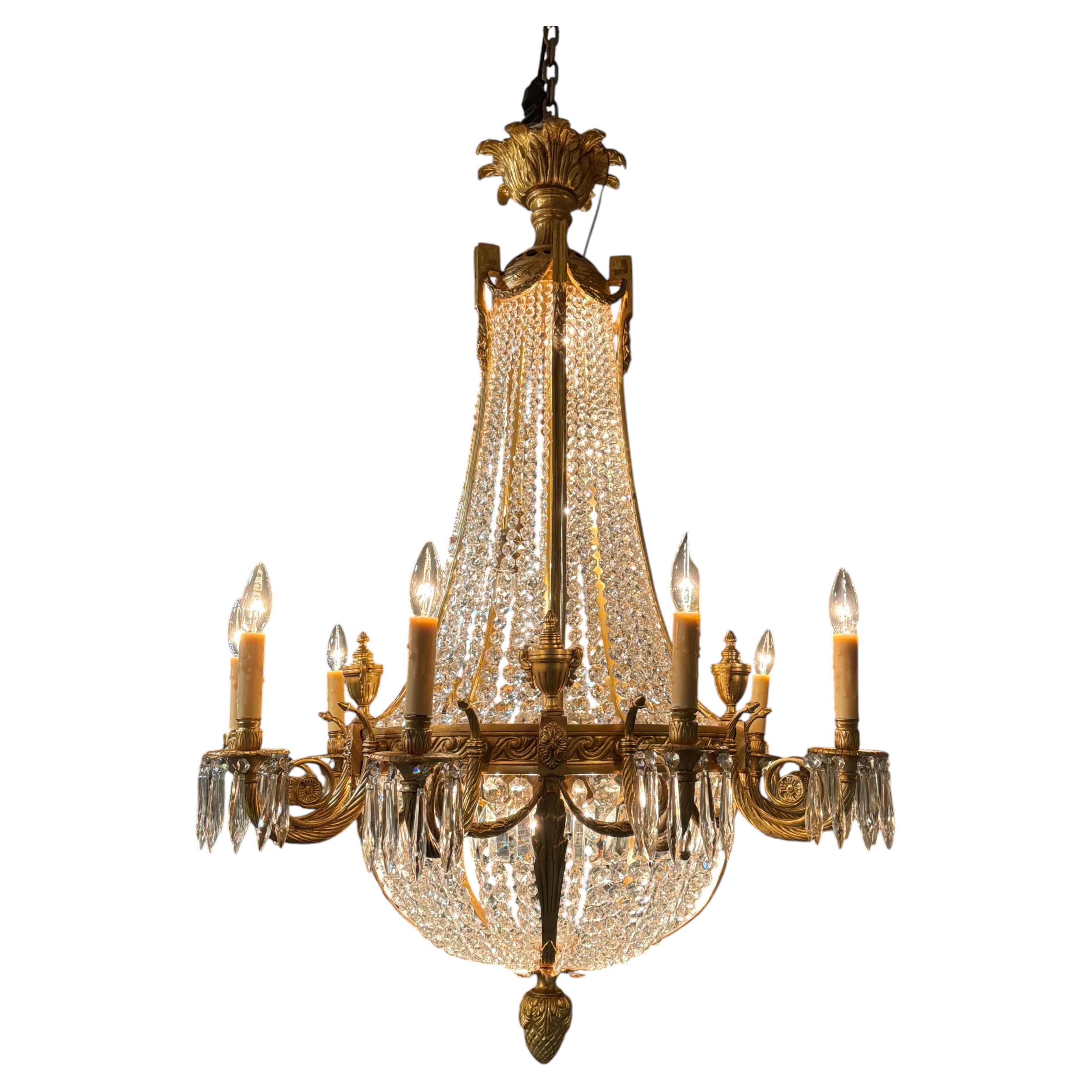 French Empire style fifteen light bronze dore chandelier