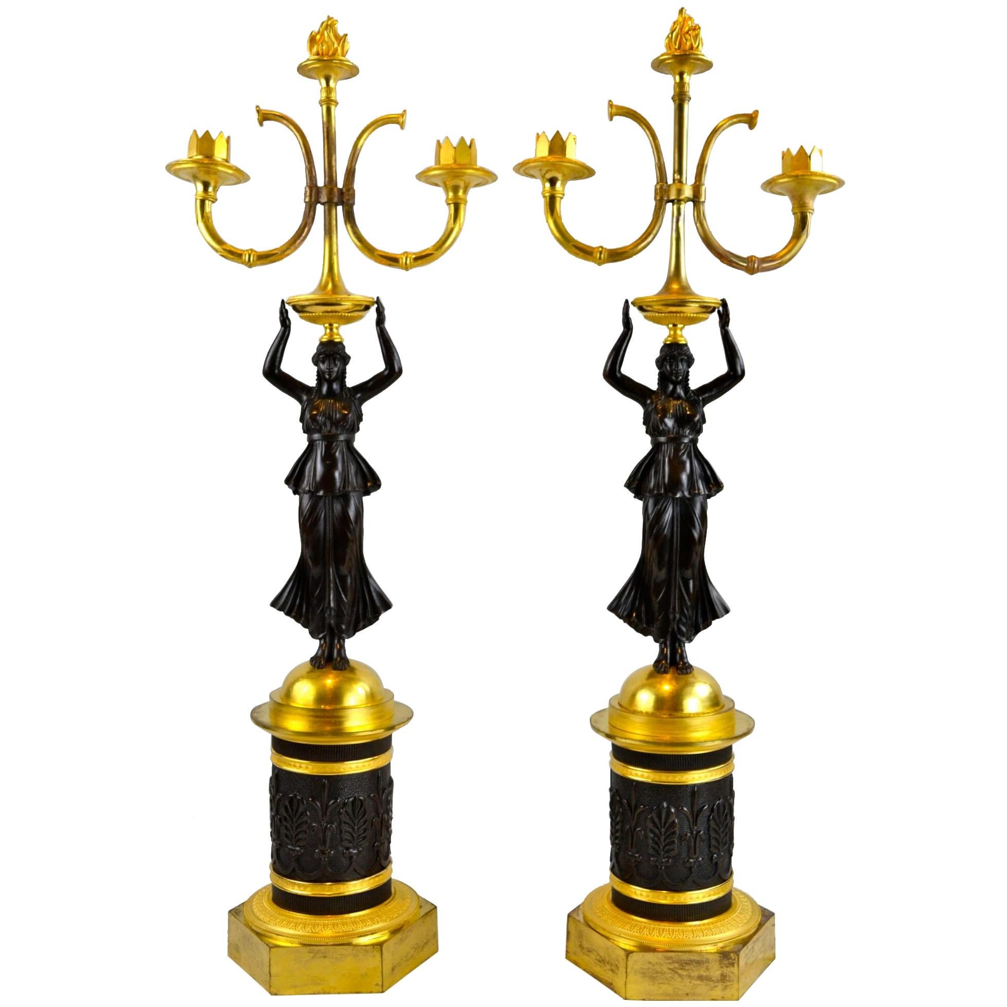 French Empire Style Figural Candelabra, Pair For Sale