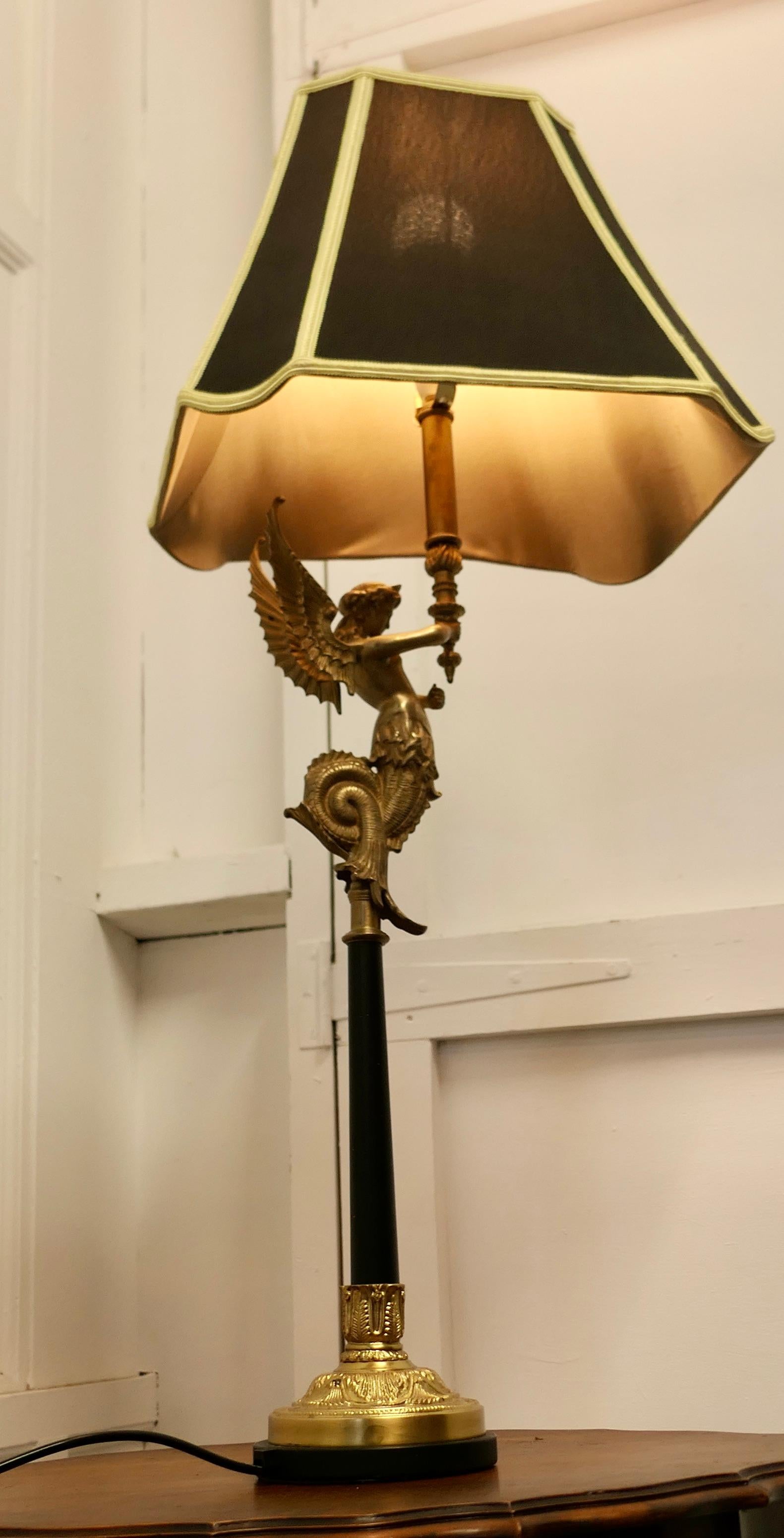 Classical Greek French Empire Style Figural Siren Ormolu Lamp a Charming Brass Lamp For Sale