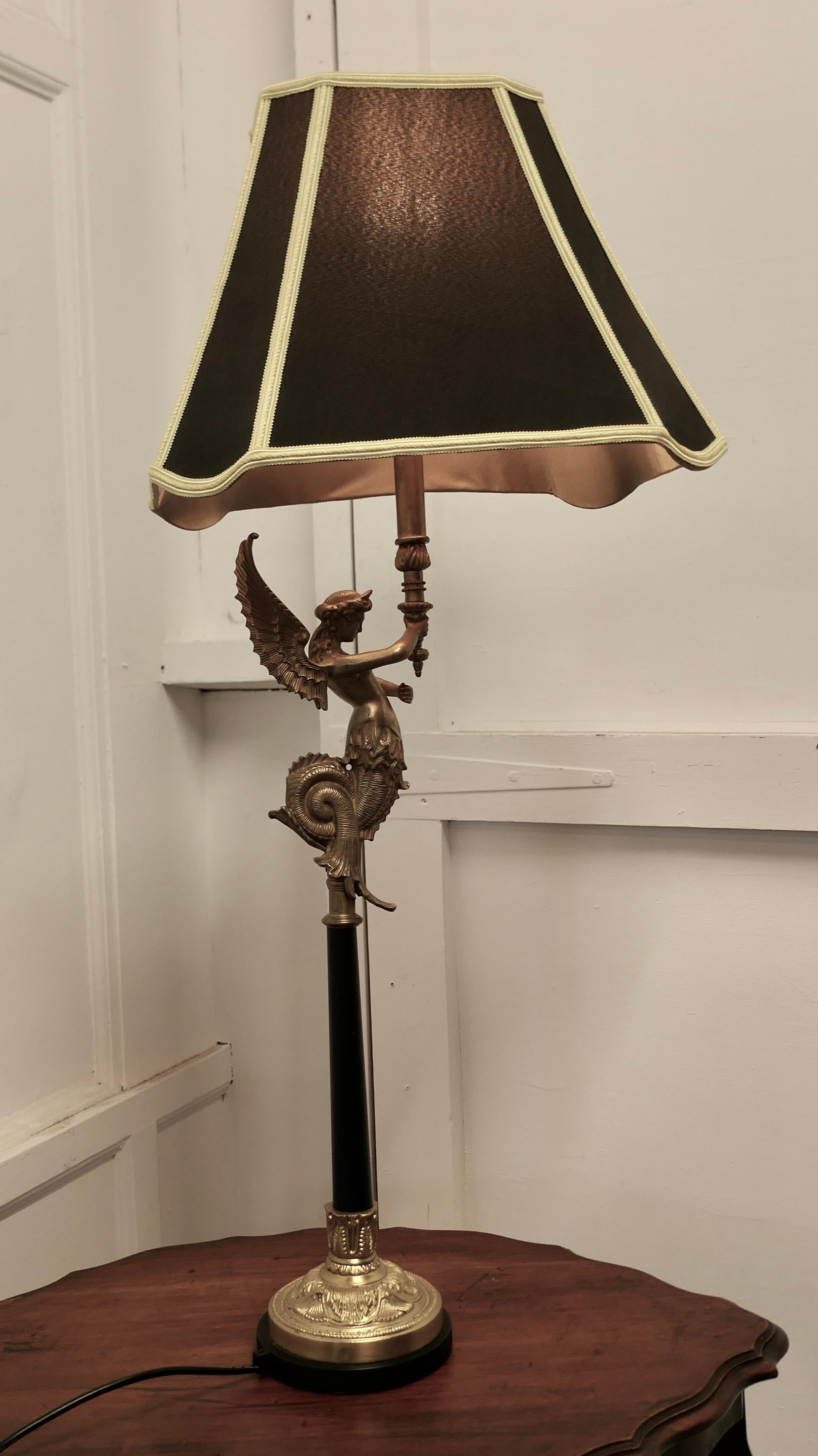 French Empire Style Figural Siren Ormolu Lamp a Charming Brass Lamp In Good Condition For Sale In Chillerton, Isle of Wight