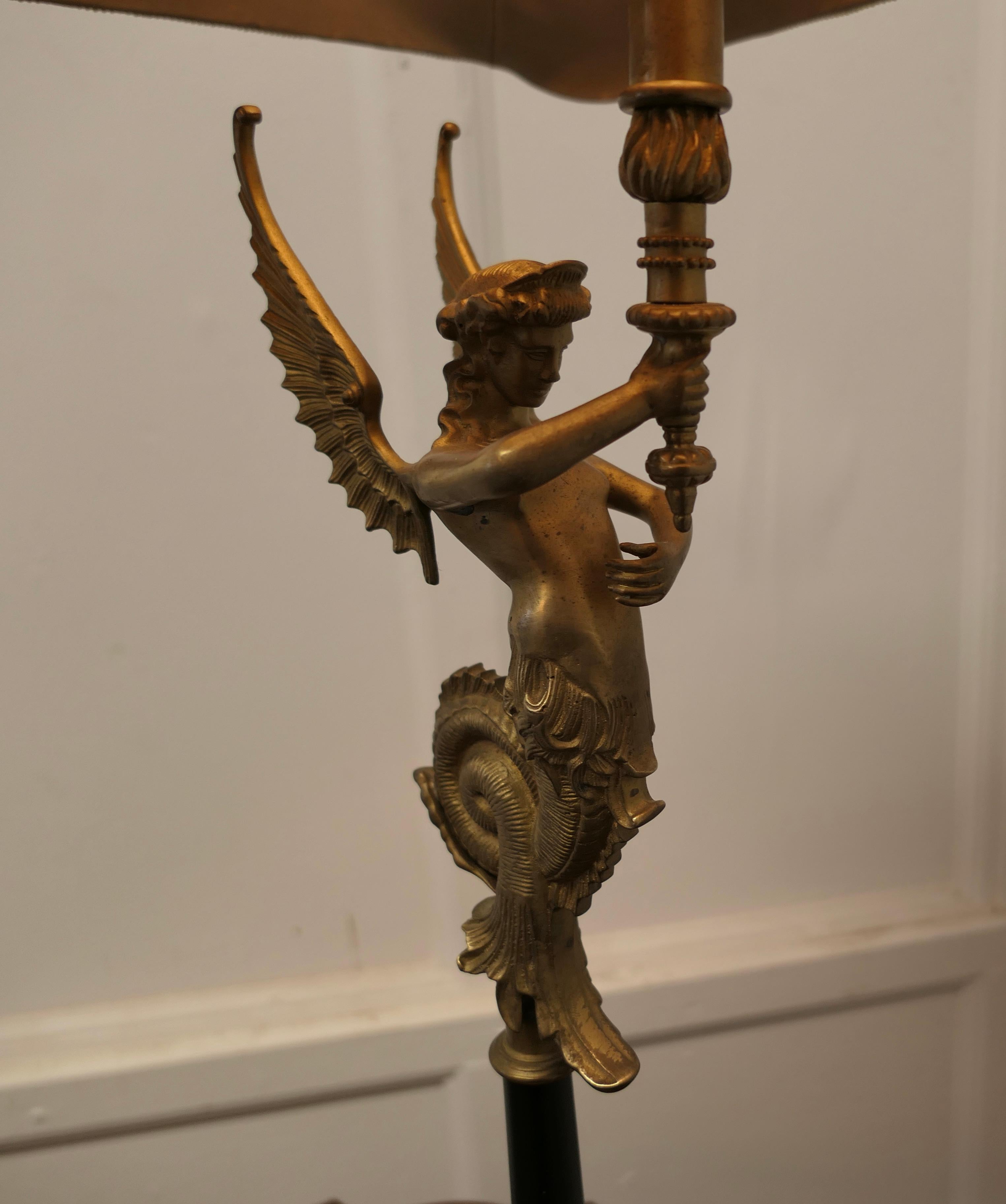 20th Century French Empire Style Figural Siren Ormolu Lamp a Charming Brass Lamp For Sale
