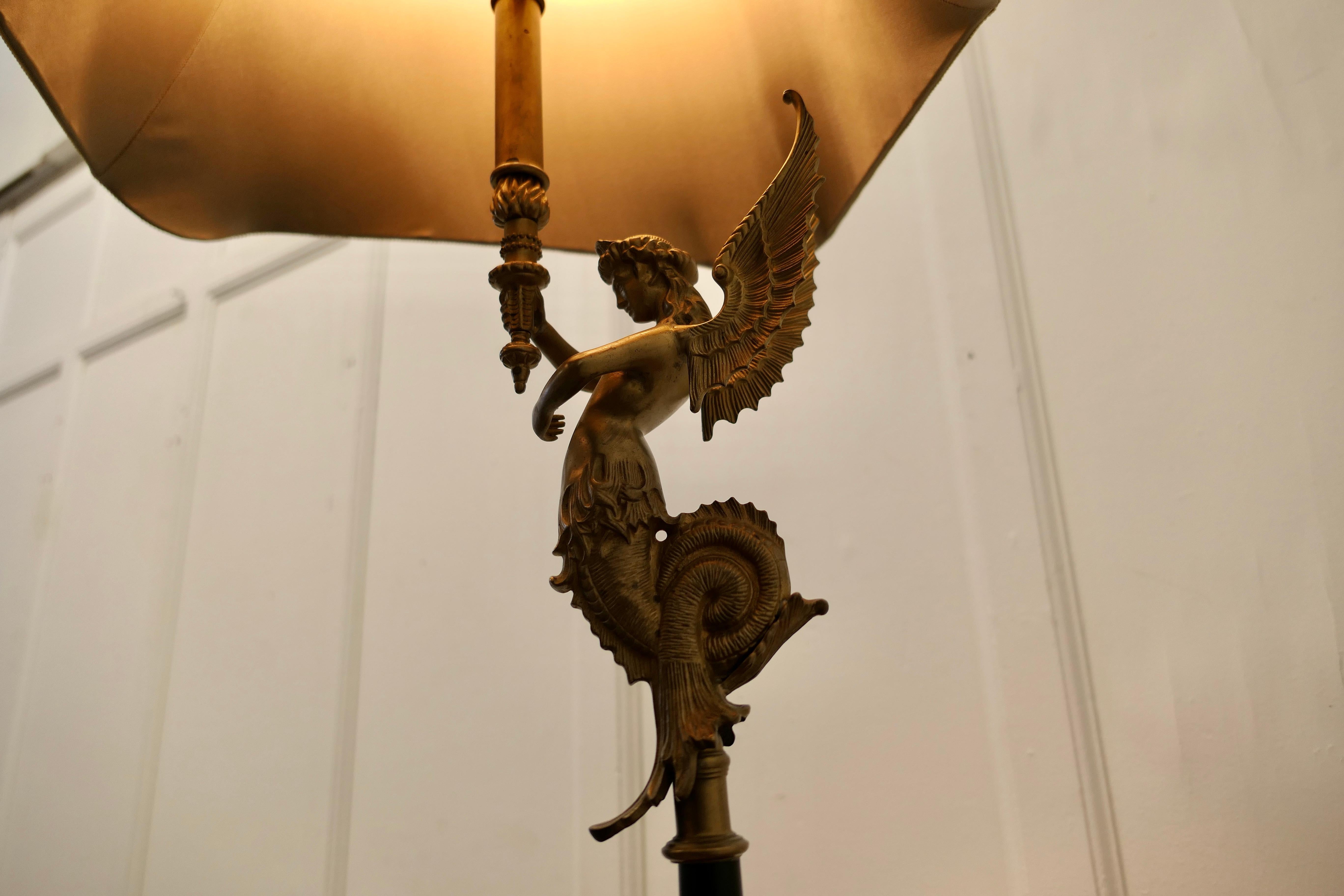 French Empire Style Figural Siren Ormolu Lamp a Charming Brass Lamp For Sale 2