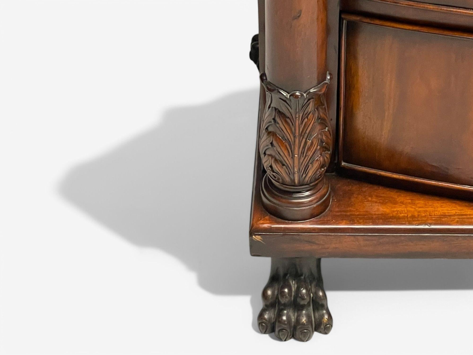 American French Empire Style, Flame Mahogany, Bronze, Bow Front Dresser, USA, 20th C.