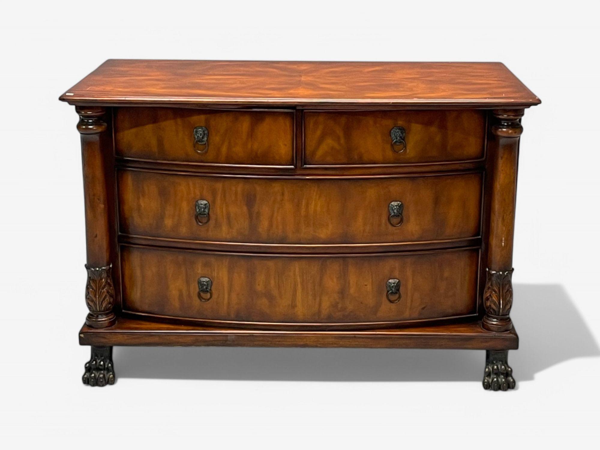 French Empire Style, Flame Mahogany, Bronze, Bow Front Dresser, USA, 20th C. In Good Condition In Manhasset, NY