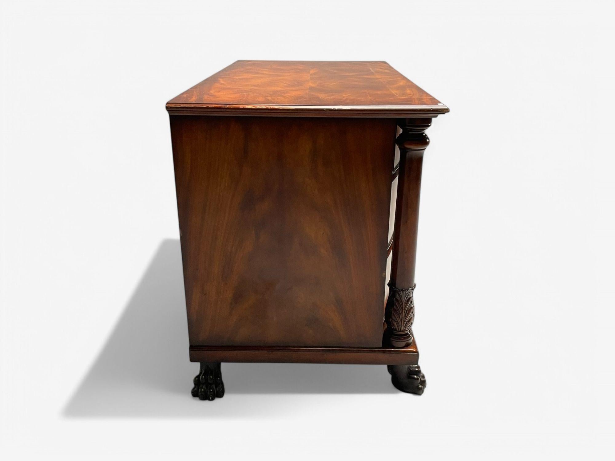 Late 20th Century French Empire Style, Flame Mahogany, Bronze, Bow Front Dresser, USA, 20th C.