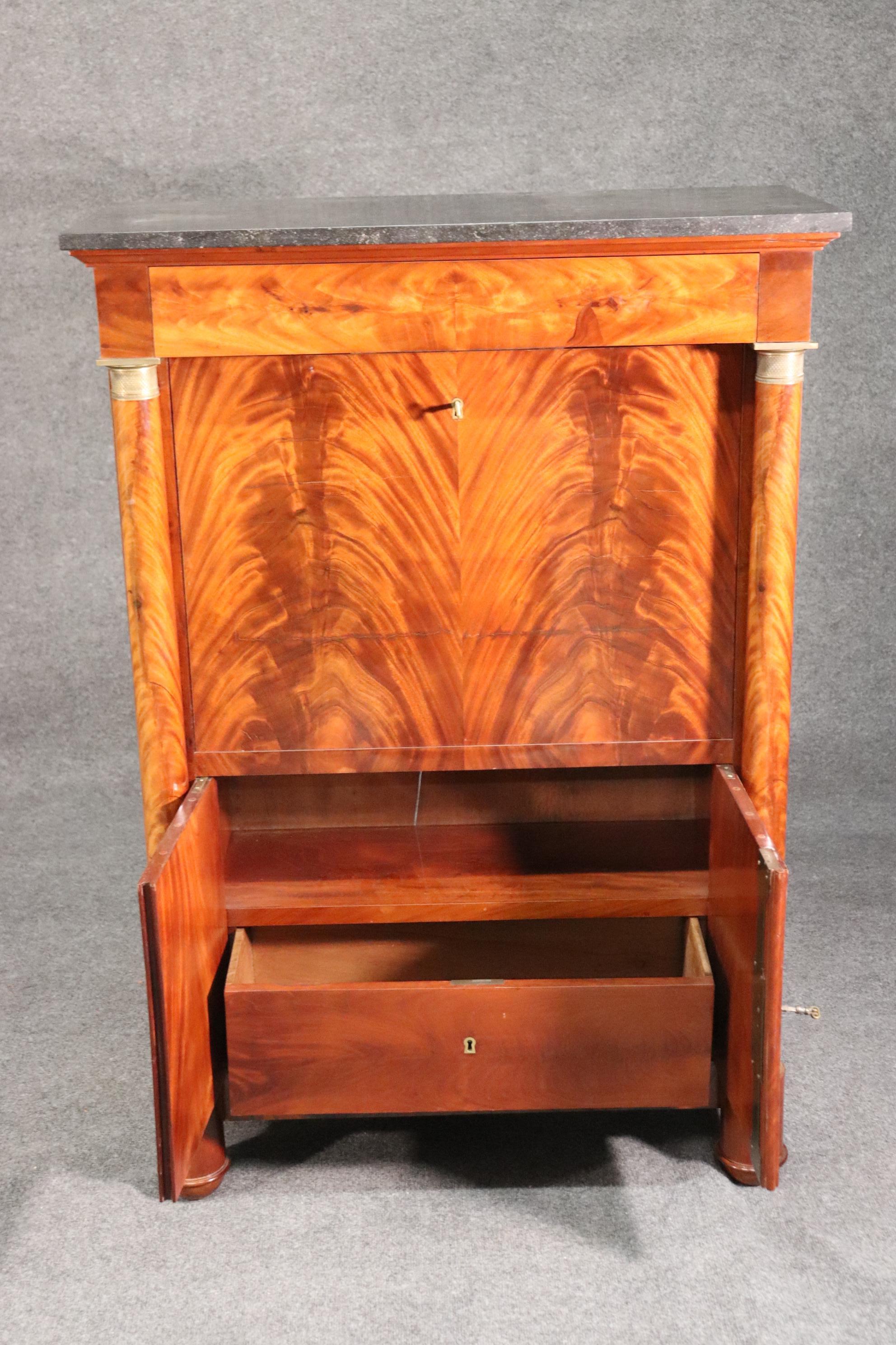 French Empire Style Flame Mahogany Secretaire A'abttant Desk C1930 In Good Condition In Swedesboro, NJ