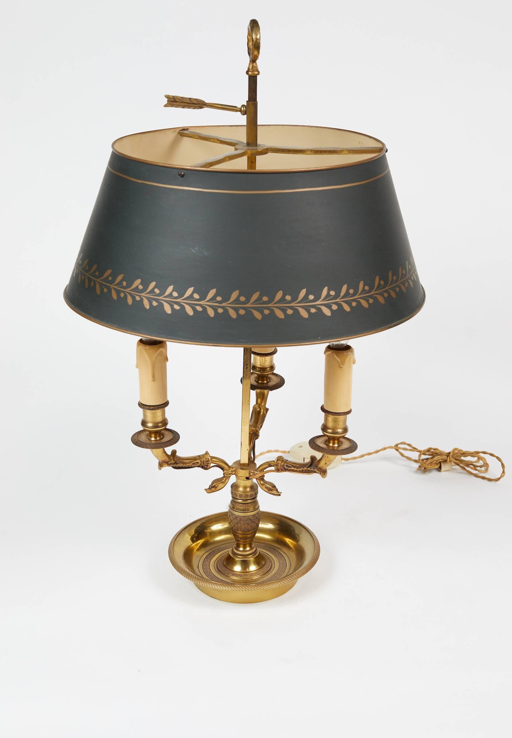 Mid-20th Century French Empire Style Gilded Bronze Bouillotte Lamp