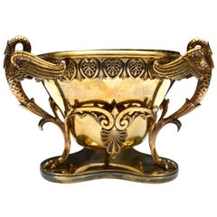 Antique French Empire Style Gilded Metal and Silvered Bowl