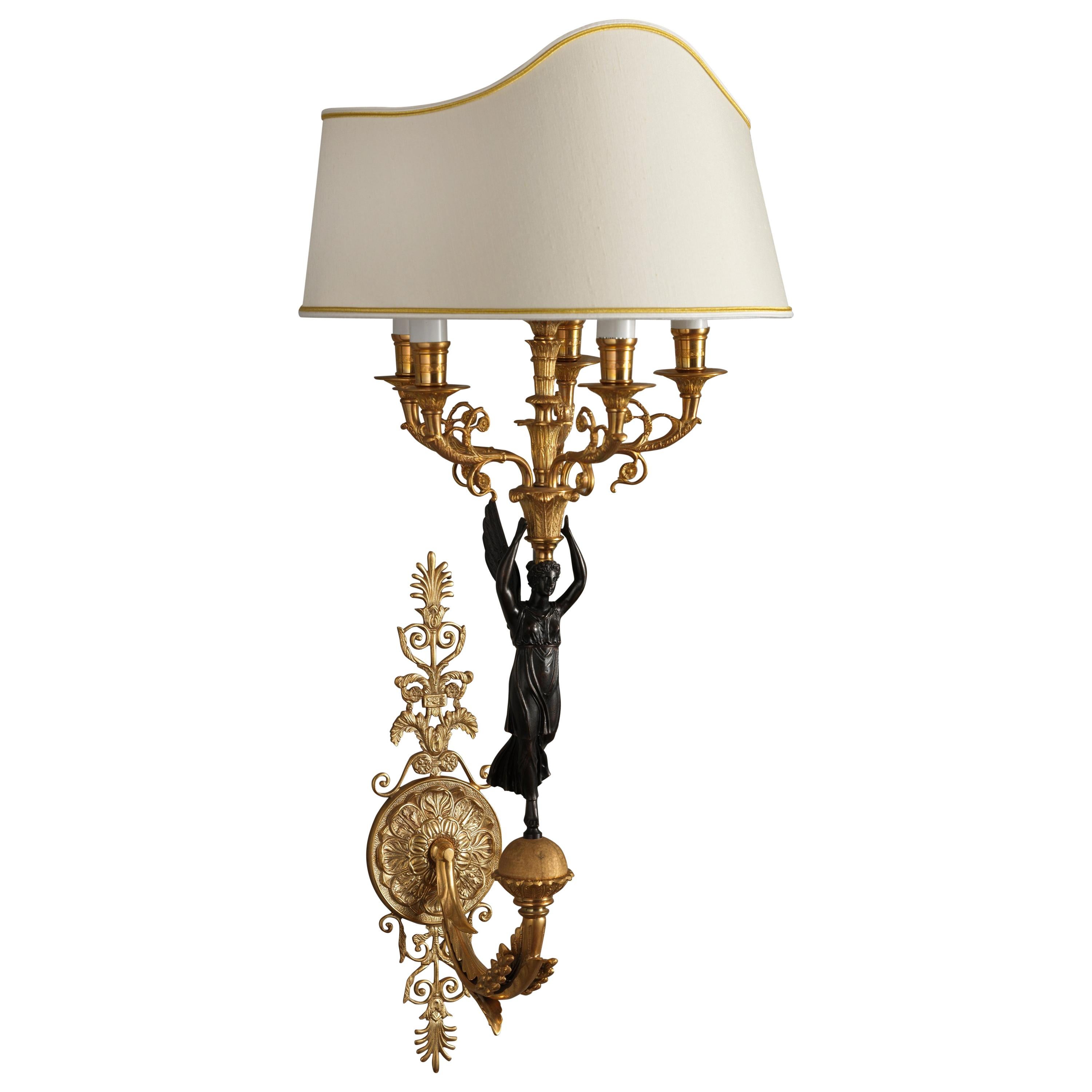 French Empire Style Gilt and Burnished Bronze Sconce by Gherardo Degli Albizzi For Sale