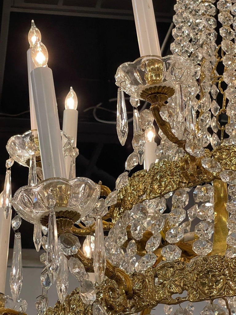 French Empire Style Gilt Brass and Crystal Basket Chandelier with 18 Lights 2