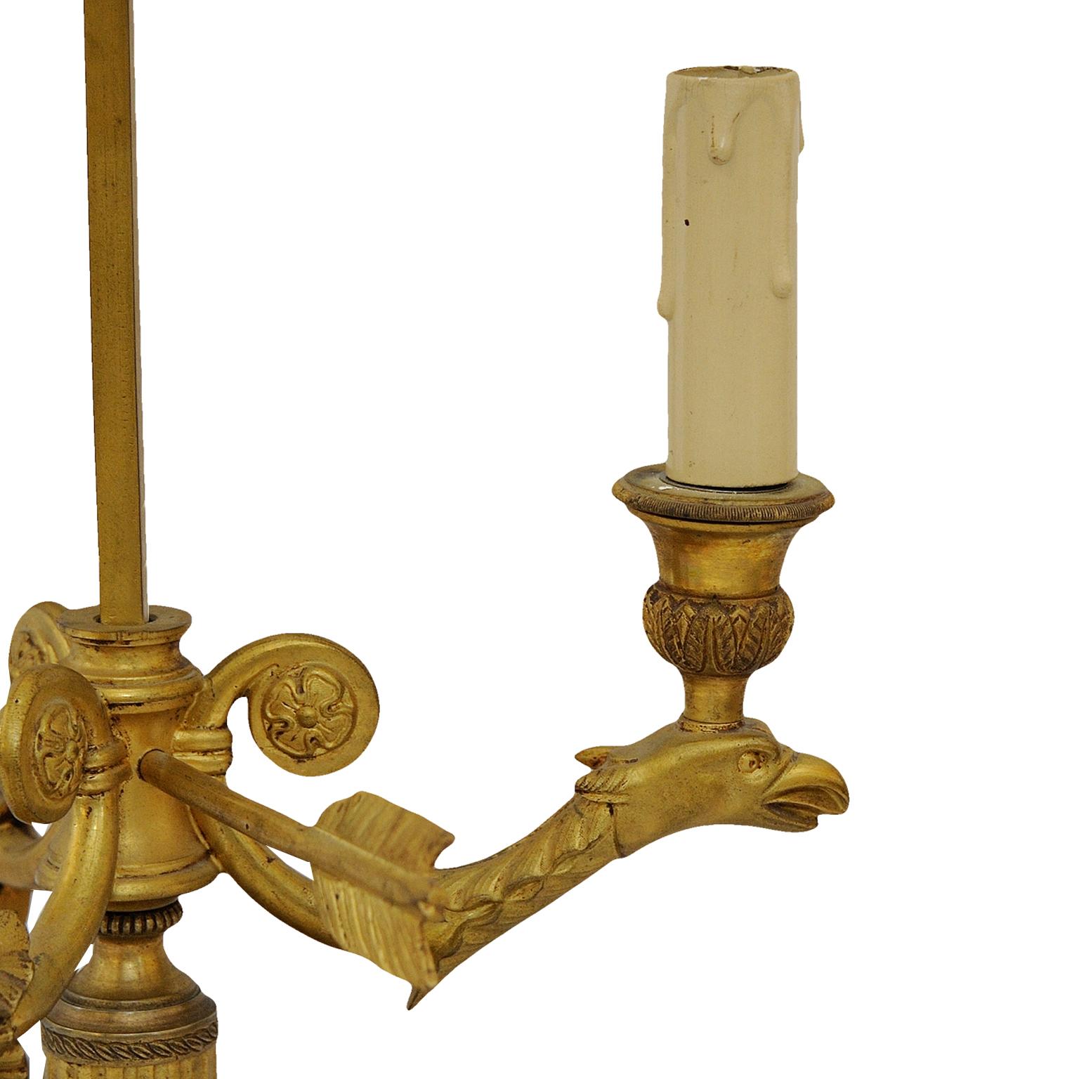 French Empire Style Gilt Brass Bouillotte Lamp, circa 1880 In Good Condition For Sale In Tetbury, Gloucestershire