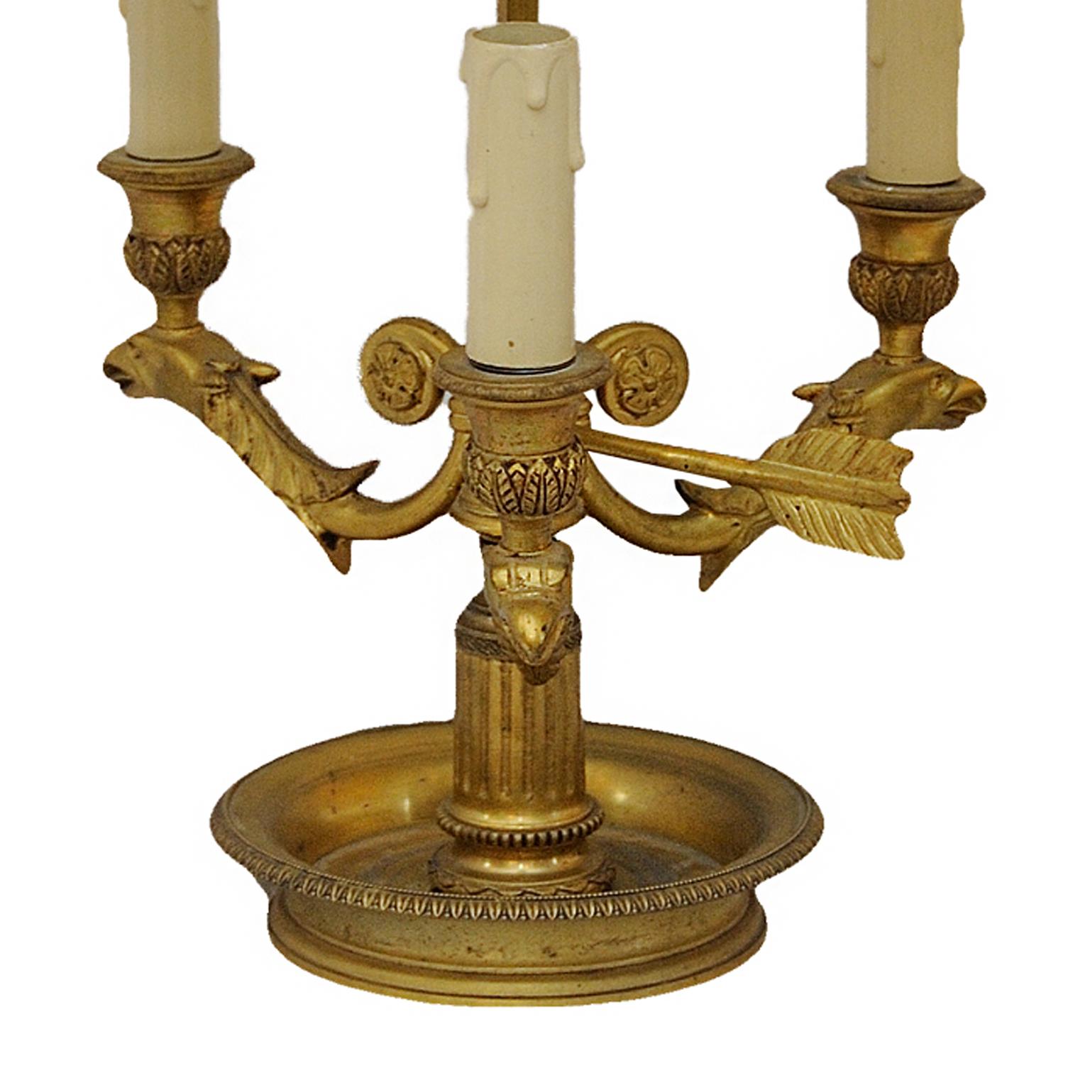 Late 19th Century French Empire Style Gilt Brass Bouillotte Lamp, circa 1880 For Sale
