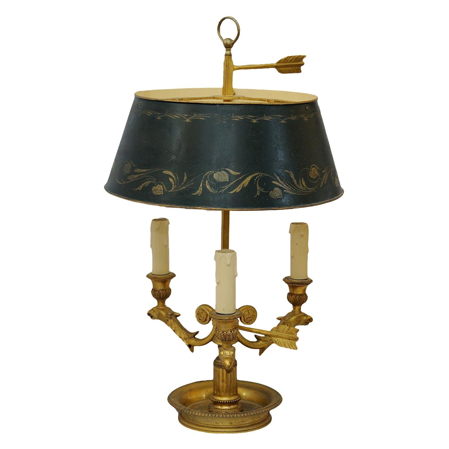 French Empire Style Gilt Brass Bouillotte Lamp, circa 1880 For Sale