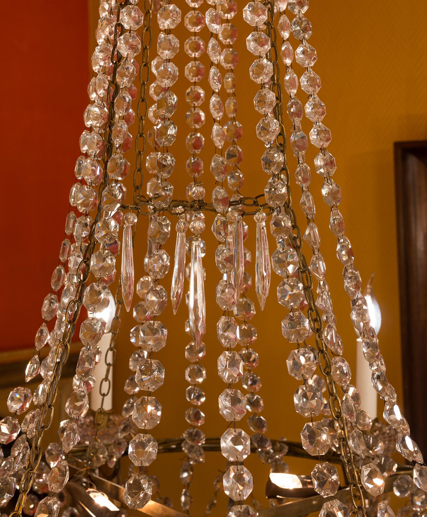19th Century French Empire Style, Gilt Bronze and Baccarat Crystal Chandelier, circa 1890