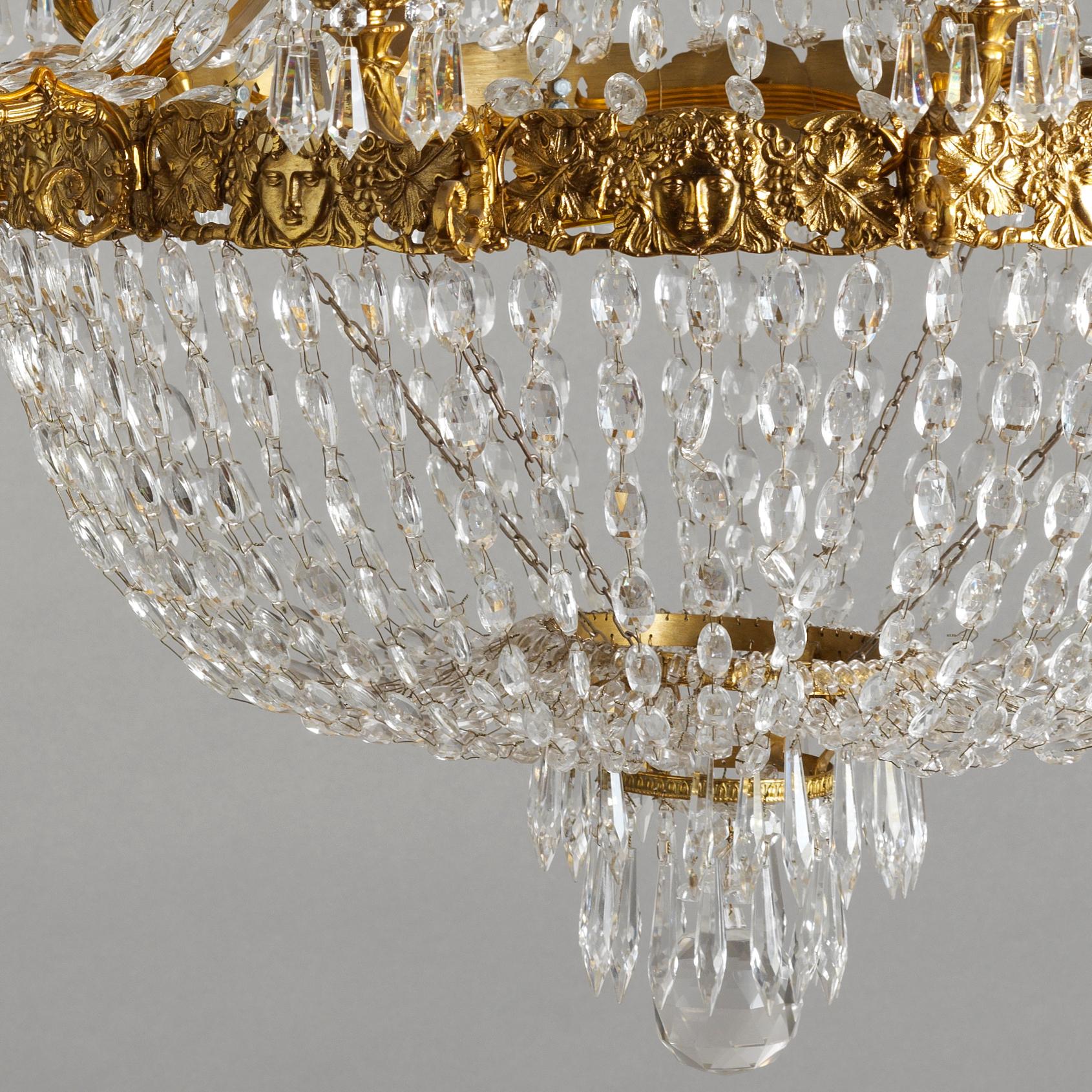 Stile impero Lampadario in stile Impero francese in bronzo dorato e cristallo di Gherardo Degli Albizzi in vendita
