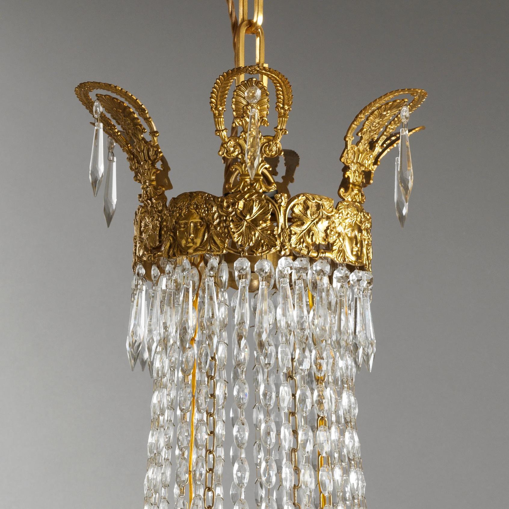 Faceted French Empire Style Gilt Bronze and Crystal Chandelier by Gherardo Degli Albizzi For Sale