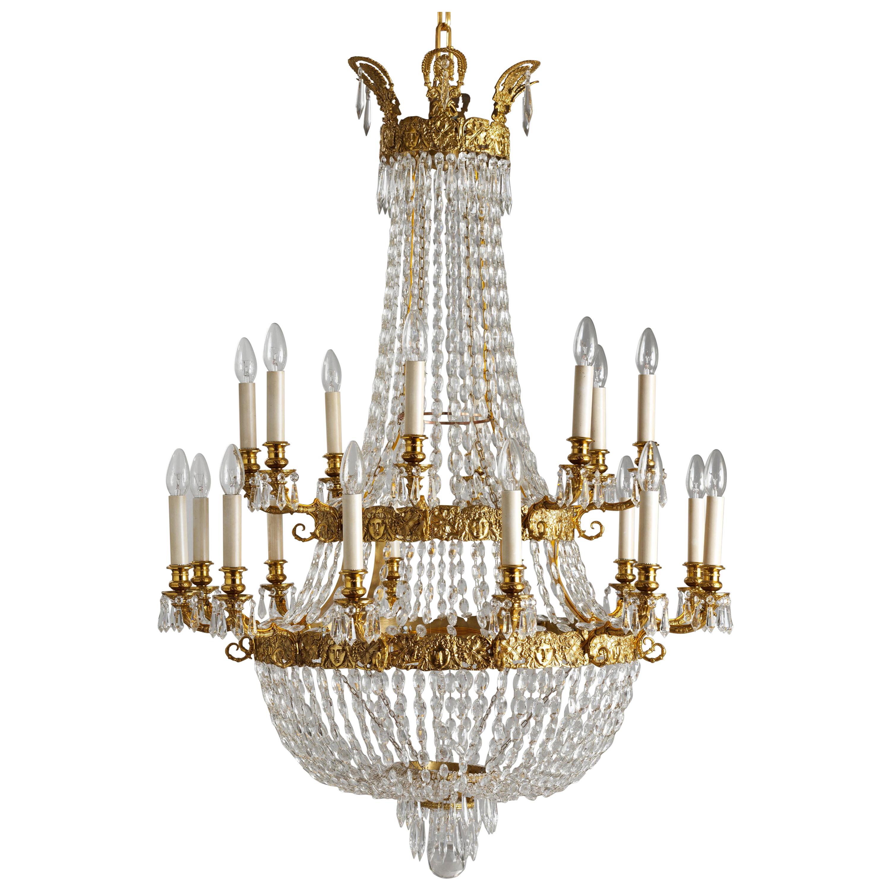 French Empire Style Gilt Bronze and Crystal Chandelier by Gherardo Degli Albizzi For Sale