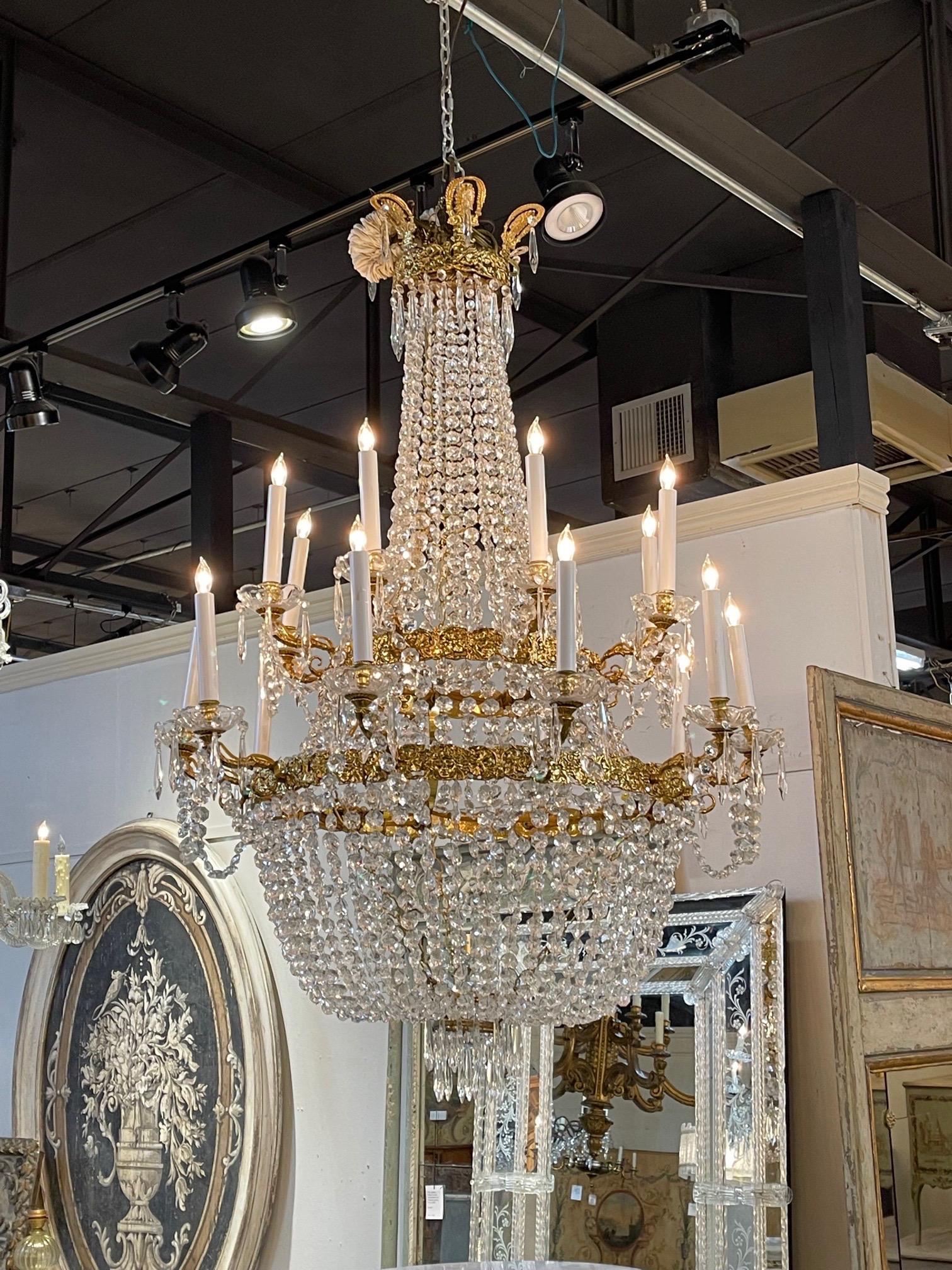 French Empire Style Gilt Bronze and Crystal Chandelier with 18 Lights 1