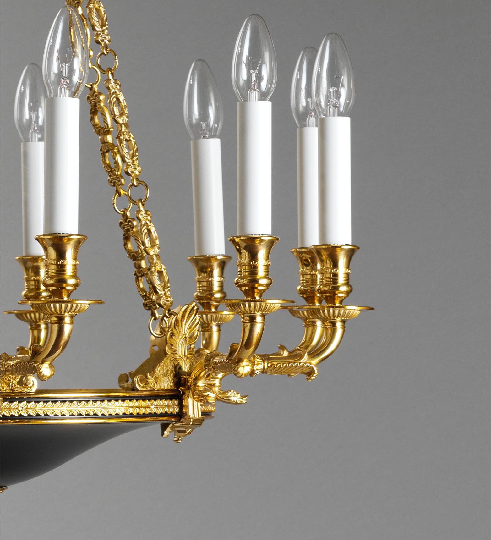 French Empire Style Gilt Bronze and Enamel Chandelier by Gherardo Degli Albizzi In New Condition For Sale In Florence, Tuscany