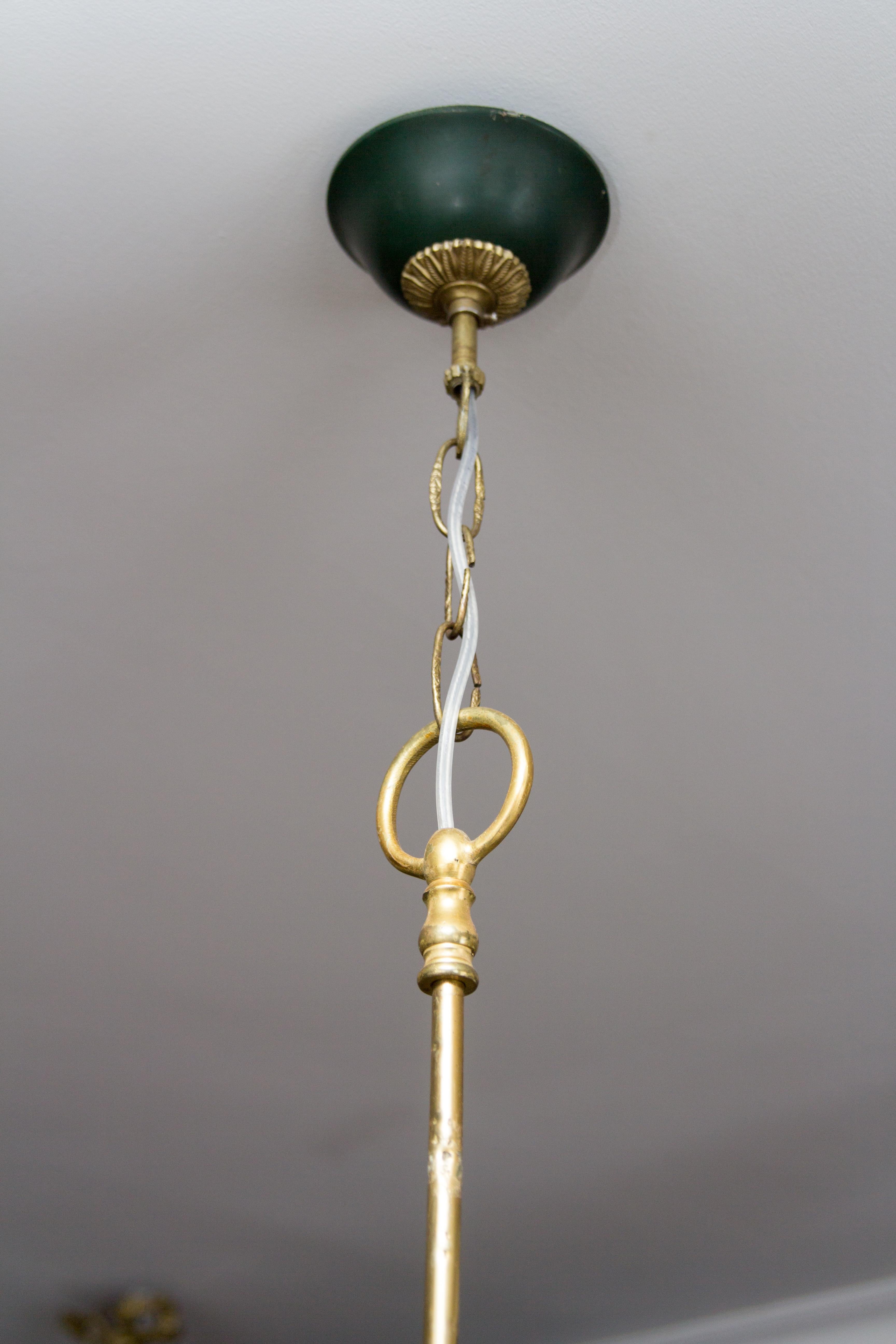 French Empire Style Gilt Bronze and Green Painted Five-Light Tole Chandelier 15