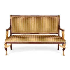 French Empire Style Gilt-Bronze and Mahogany Five-Piece Salon Suite