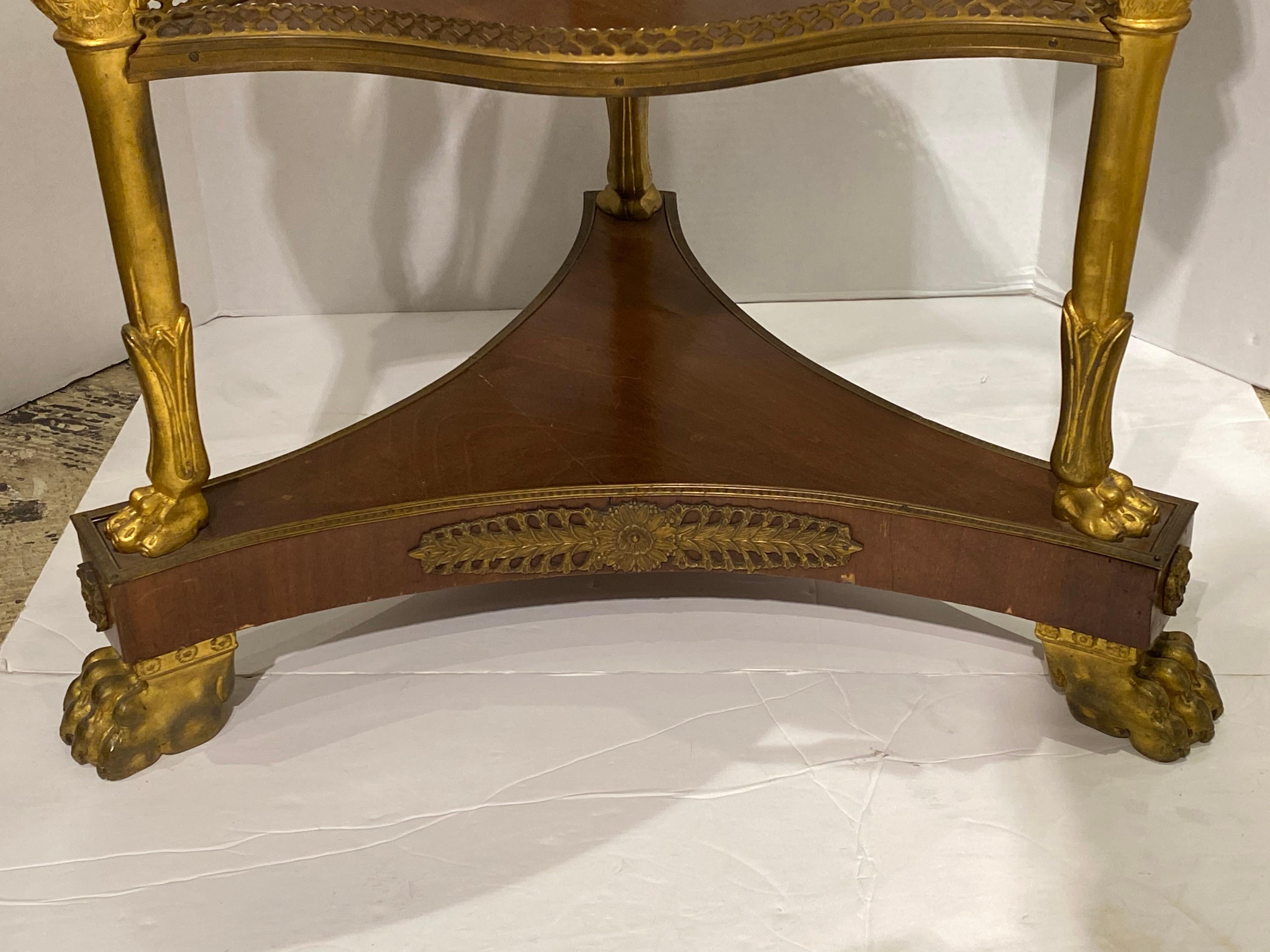 19th Century French Empire Style Gilt Bronze and Mahogany Marble-Top Gueridon Table