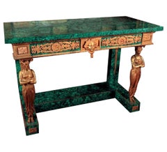 French Empire Style Gilt Bronze and Malachite Console