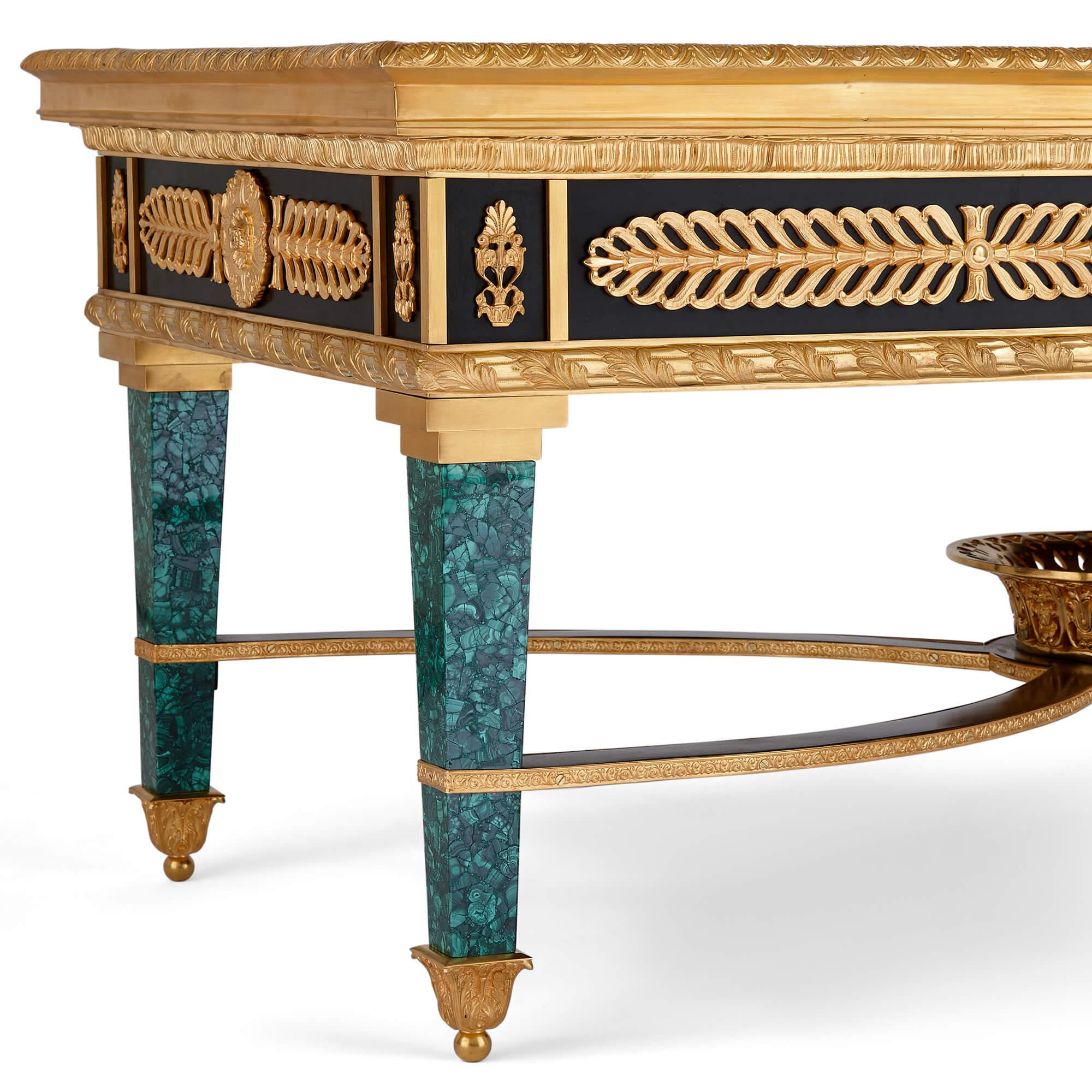 French Empire-style gilt bronze mounted malachite coffee table In Excellent Condition For Sale In London, GB