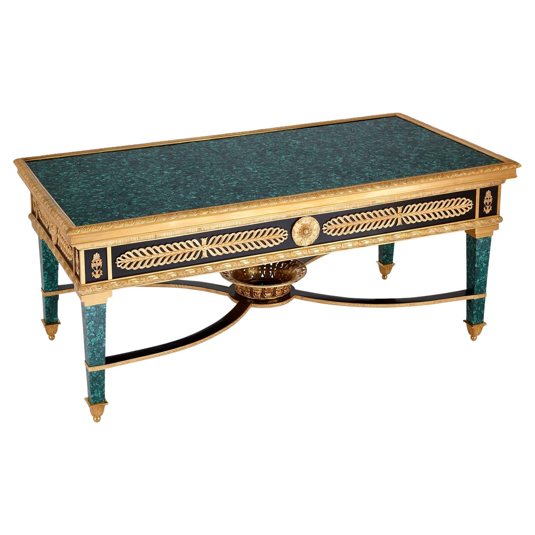 French Empire-style gilt bronze mounted malachite coffee table For Sale