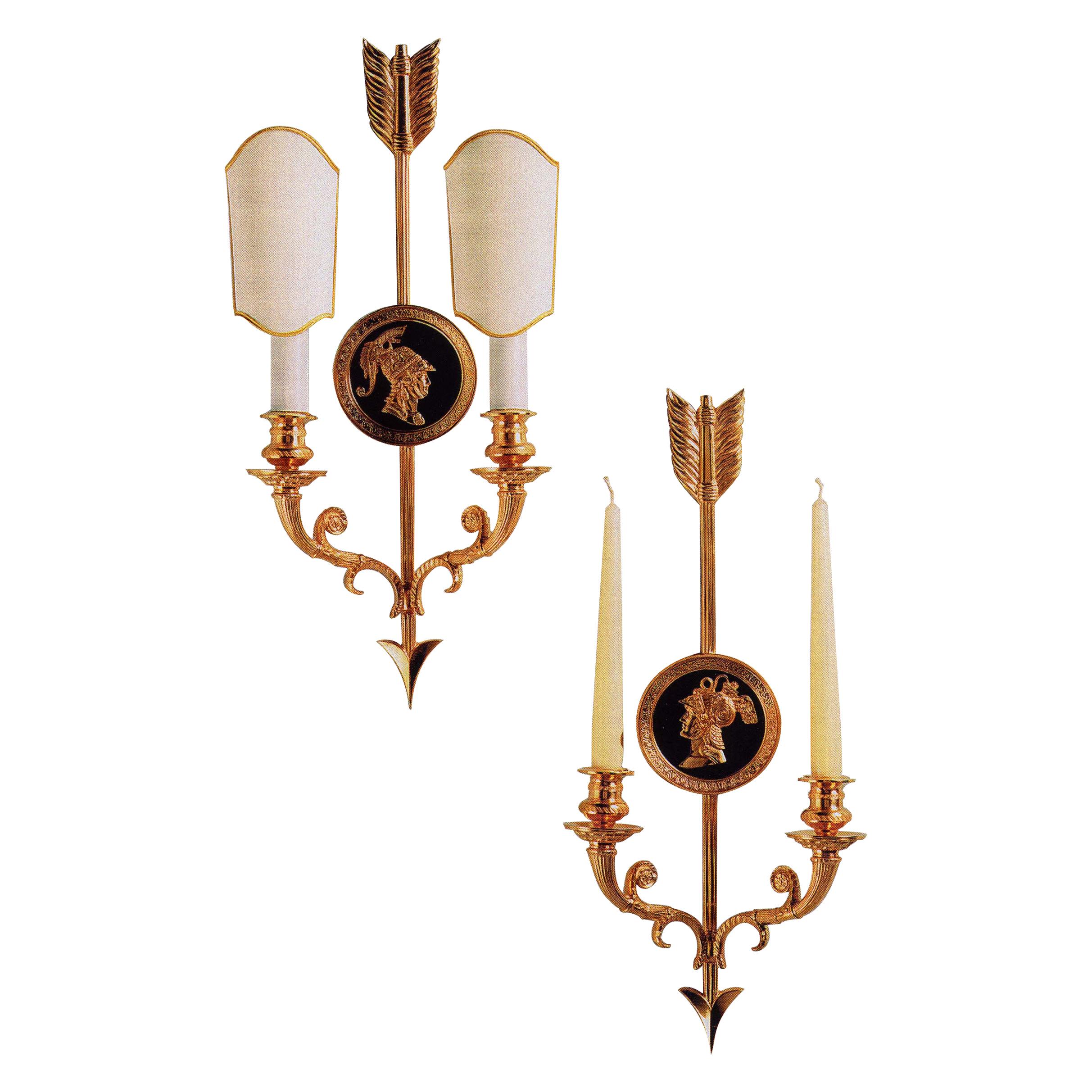 French Empire Style Gilt Bronze Wall Sconces Set by Gherardo Degli Albizzi For Sale