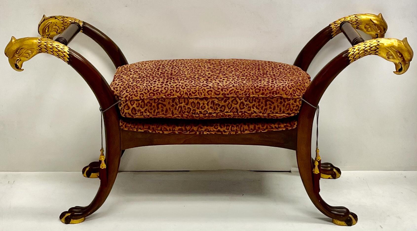 Upholstery French Empire Style Gilt Eagle and Mahogany Bench Attributed to Maitland-Smith