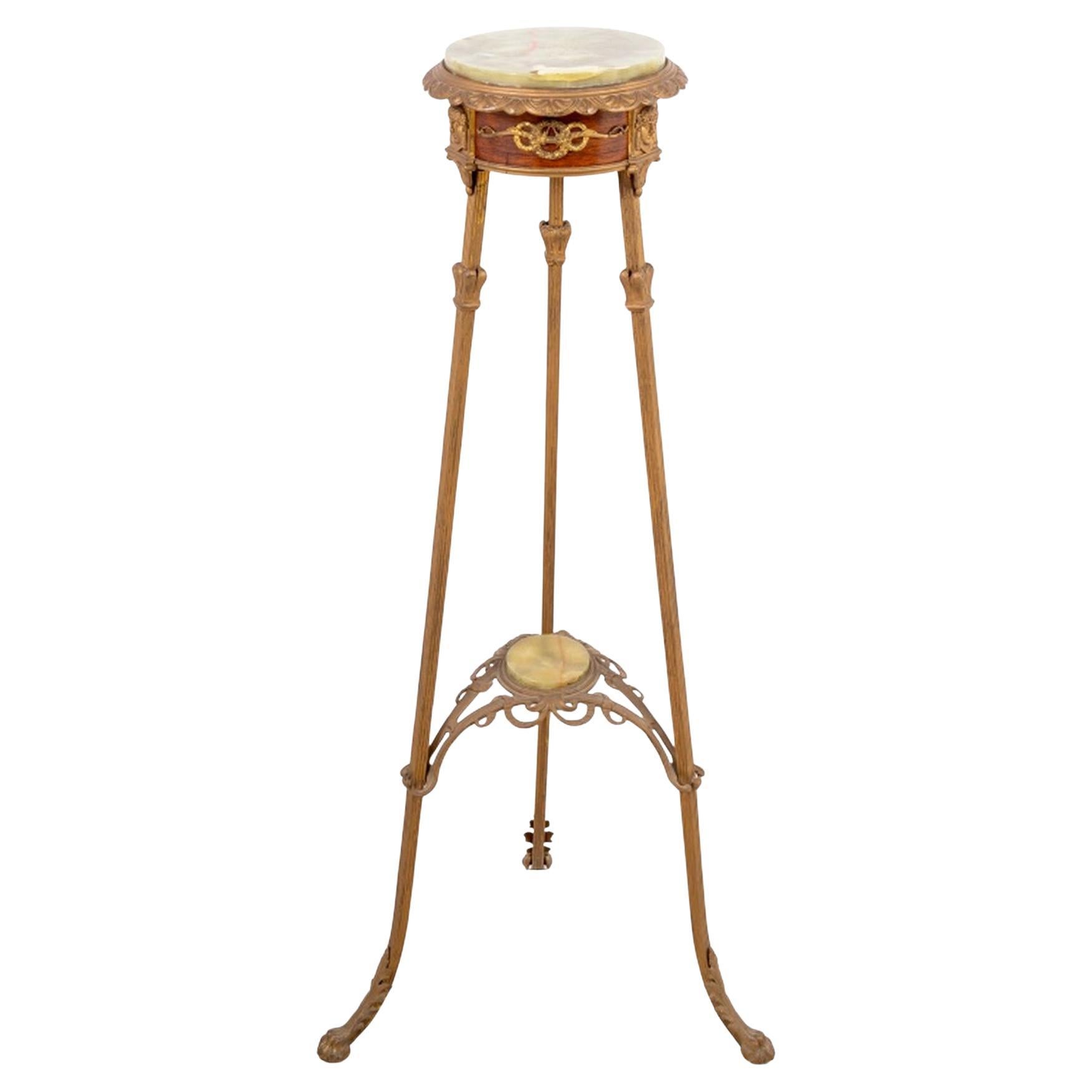 Piedistallo in metallo dorato e alabastro in stile Impero francese