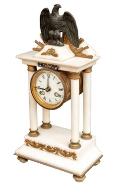 French Empire Style Gilt Metal and Marble Clock