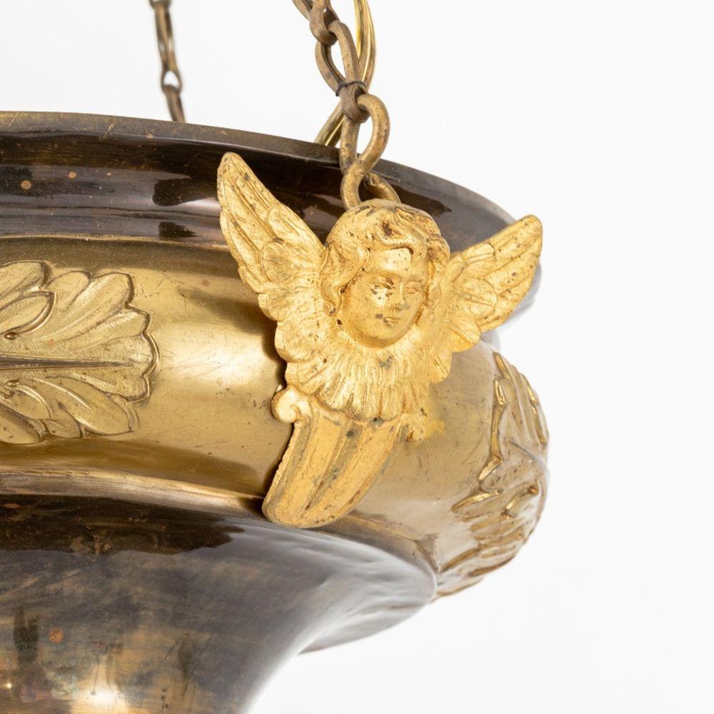 French Empire Style Gilt Metal Chandelier In Good Condition For Sale In Astoria, NY