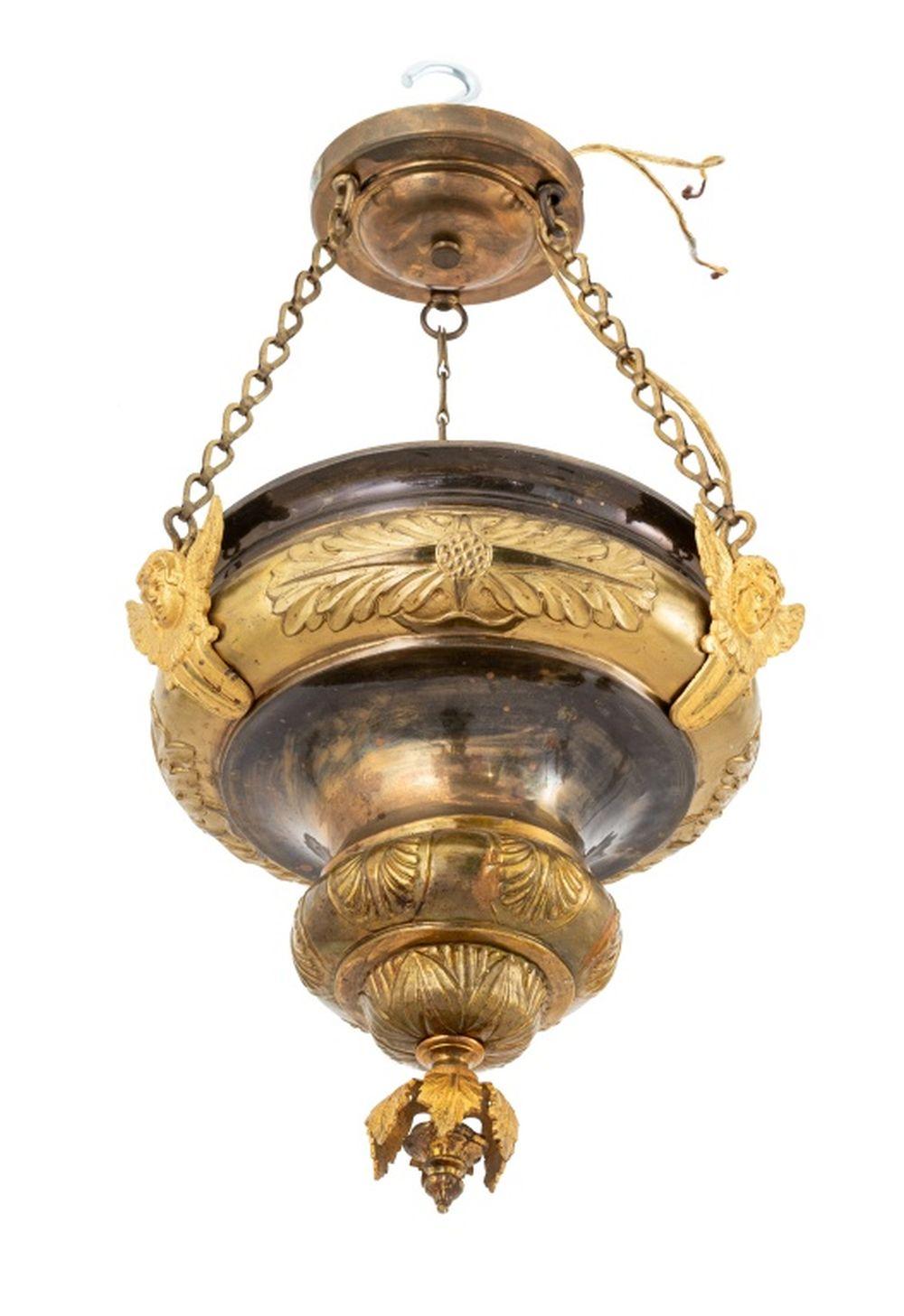 20th Century French Empire Style Gilt Metal Chandelier For Sale