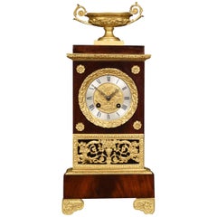 French Empire Style Gilt Metal Mounted Mahogany Mantel Clock