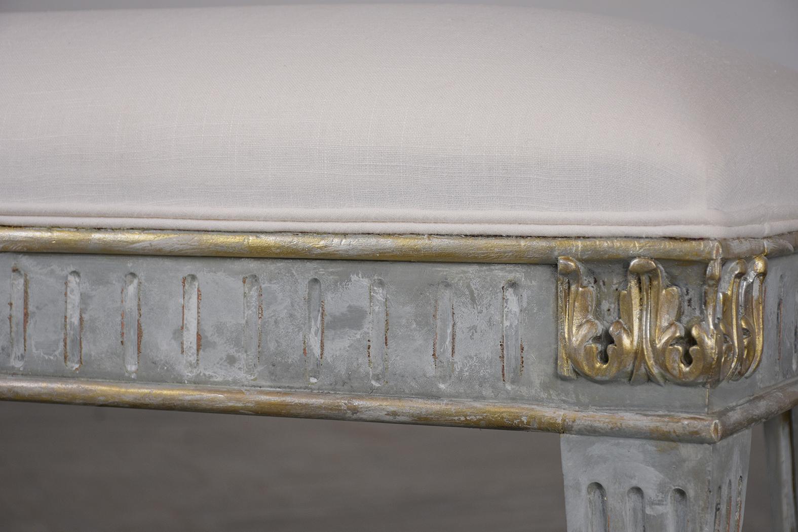 Cotton French Empire Style Gilt Painted Bench