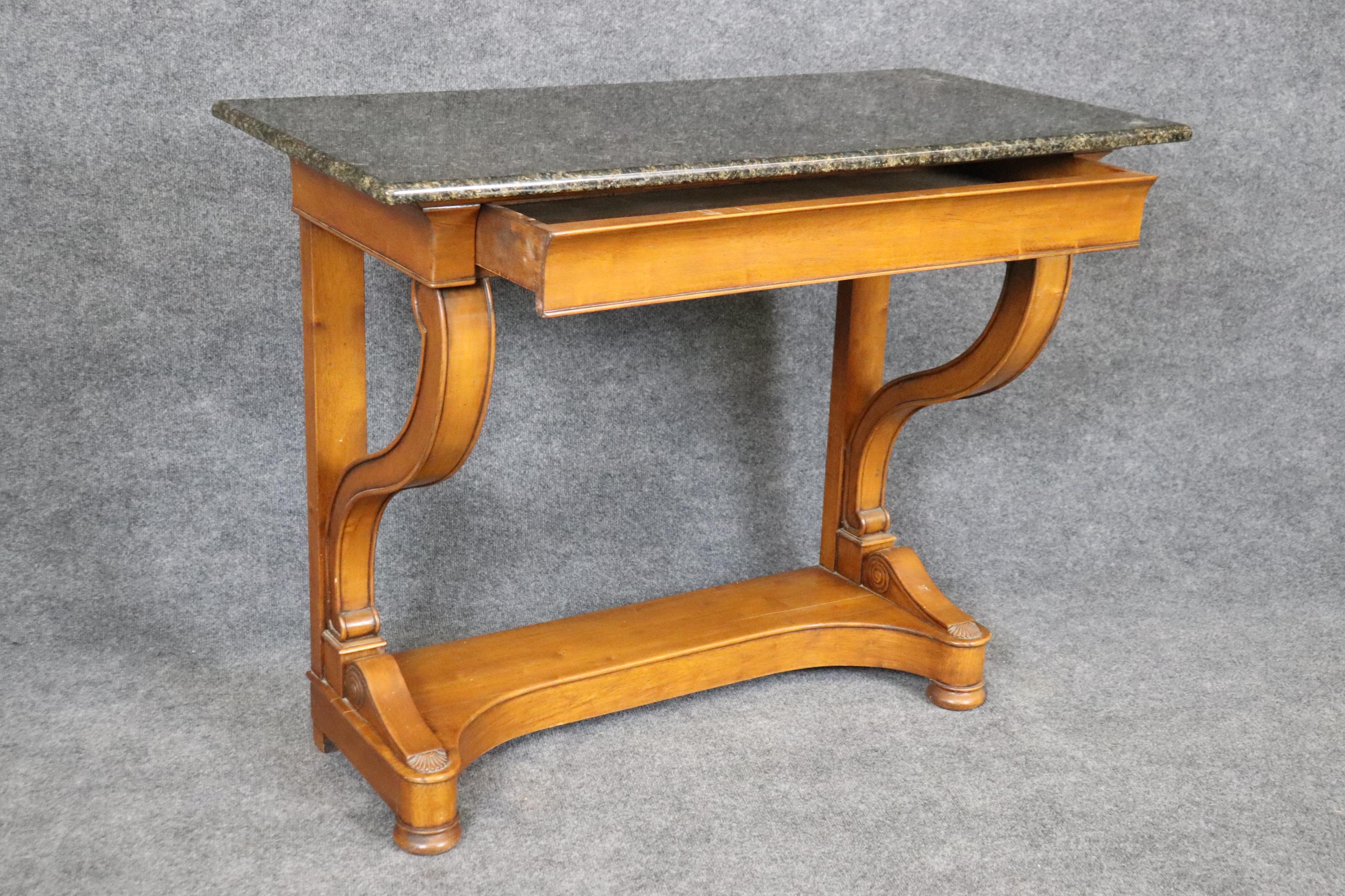 Empire Revival French Empire Style Granite Top Walnut Single Drawer Console Table Buffet  For Sale
