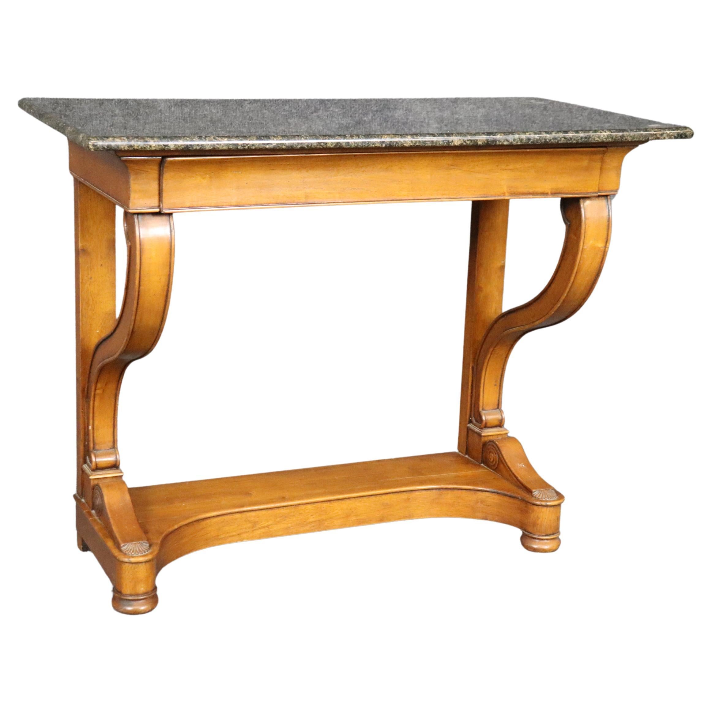 French Empire Style Granite Top Walnut Single Drawer Console Table Buffet  For Sale