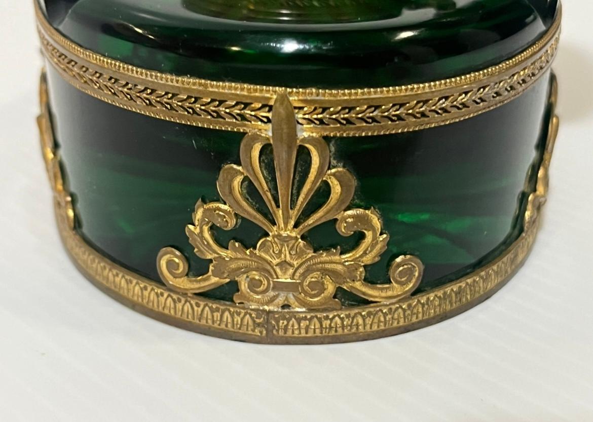 French Empire Style Green Glass Inkwell with Gilt Mounts For Sale 5