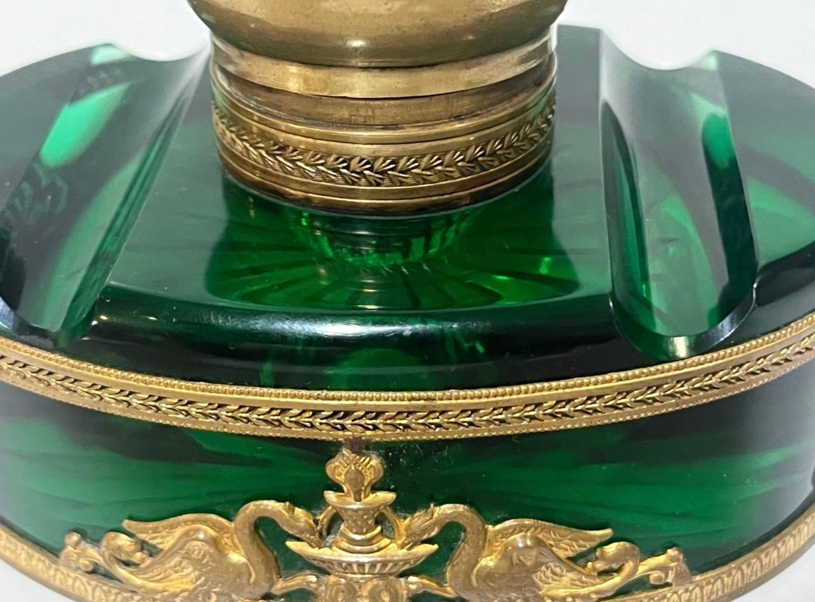 French Empire Style Green Glass Inkwell with Gilt Mounts For Sale 6