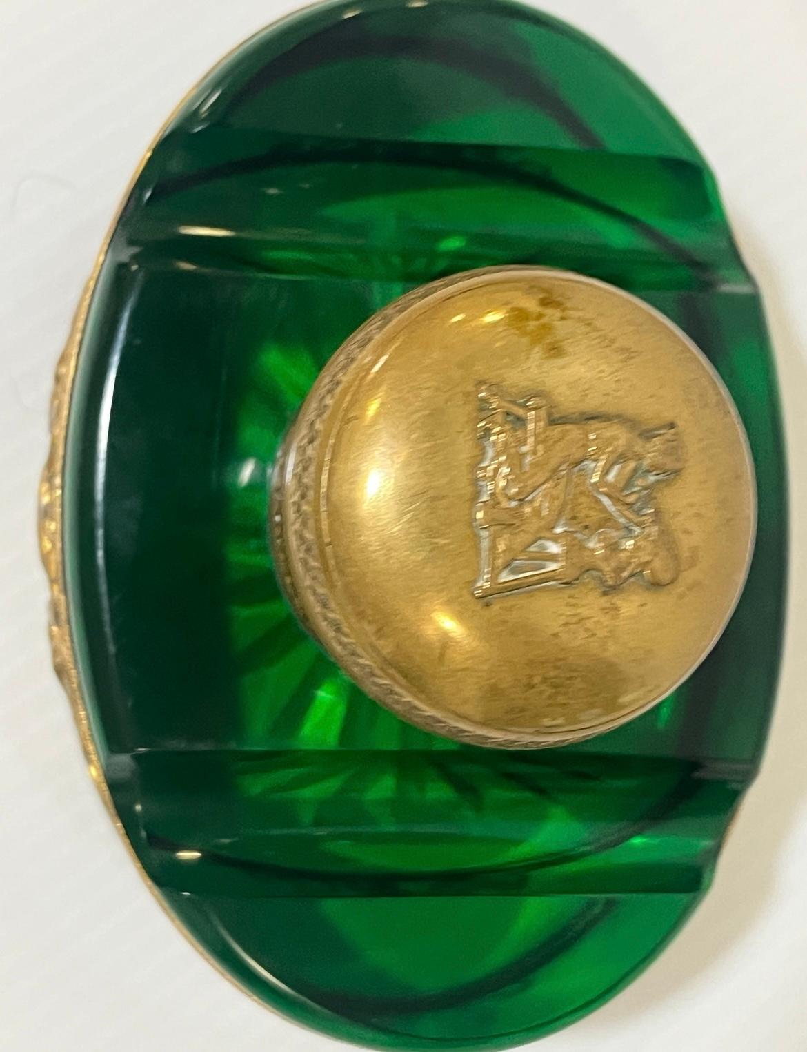 French Empire Style Green Glass Inkwell with Gilt Mounts For Sale 7