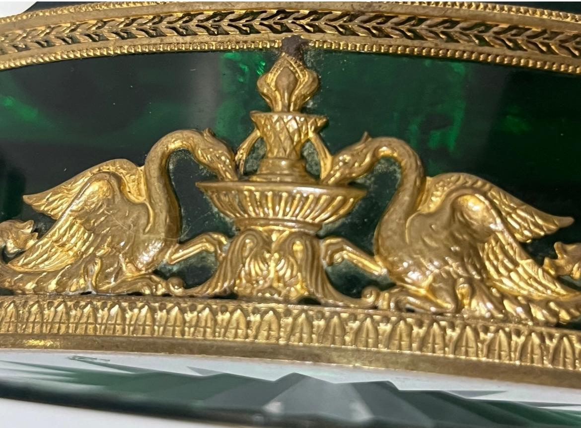 French Empire Style Green Glass Inkwell with Gilt Mounts For Sale 4
