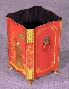 French Empire Style Hand Painted Chinoiserie Paw Foot Waste Basket Trash Can