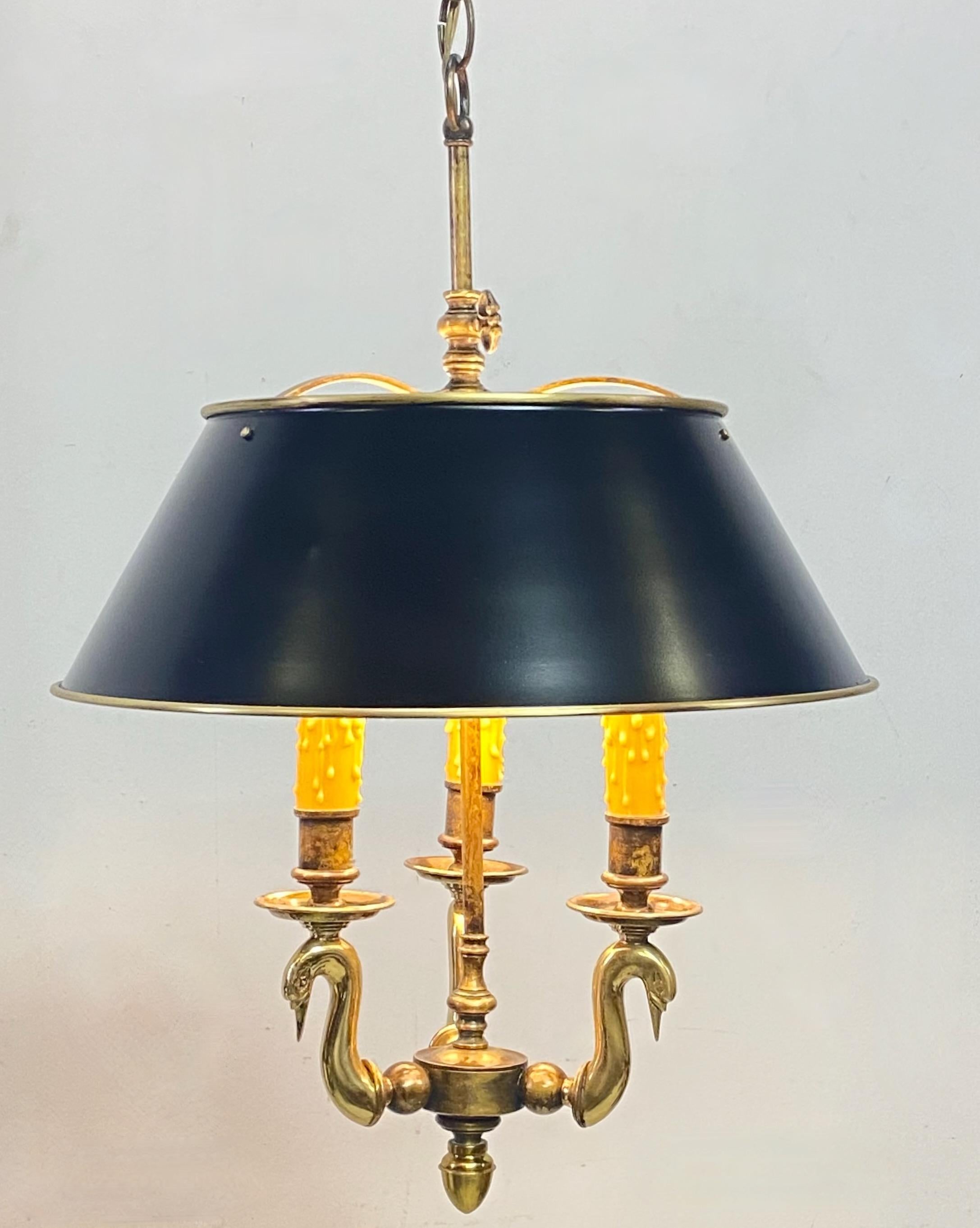 French Empire Style Hanging Bouillotte Brass Pendant Light Fixture 1