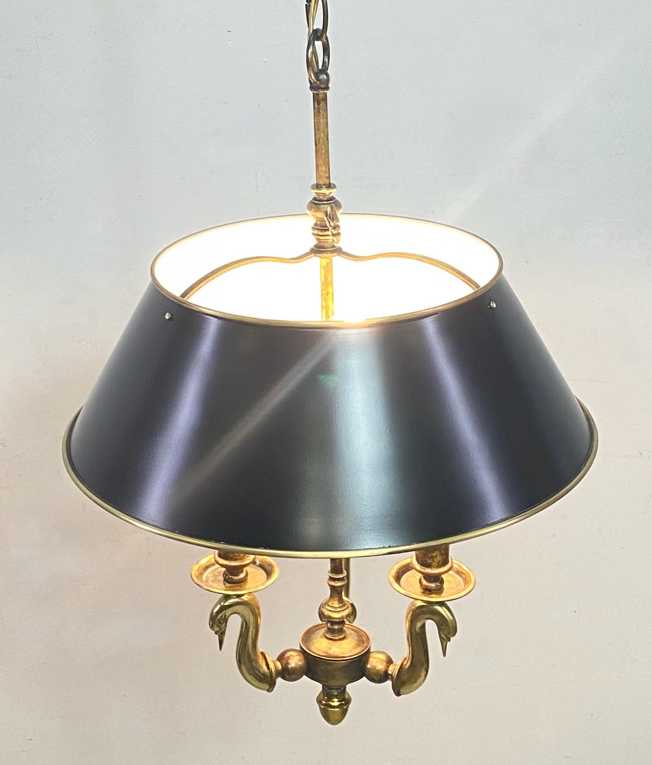 French Empire Style Hanging Bouillotte Brass Pendant Light Fixture 2