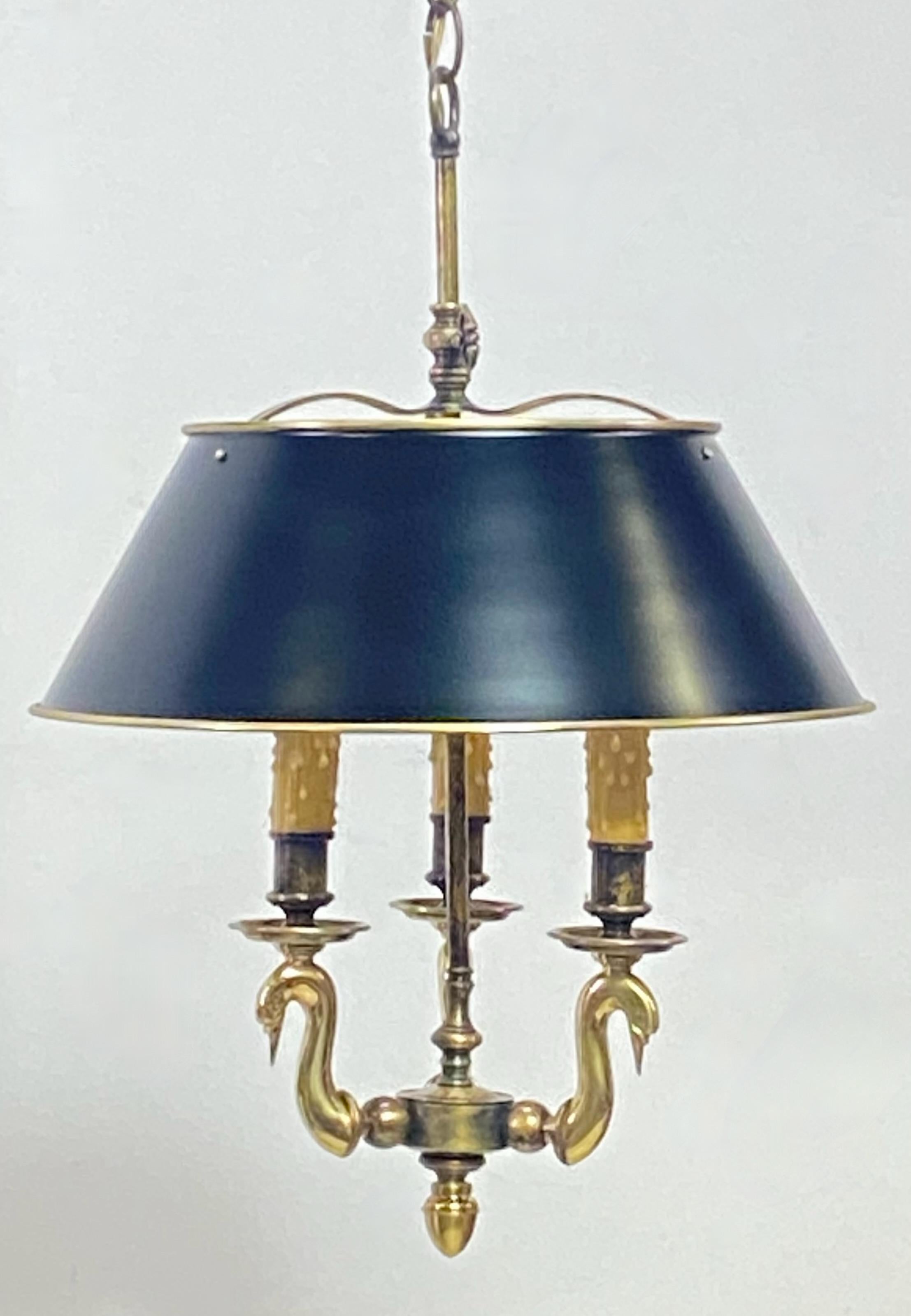 French Empire Style Hanging Bouillotte Brass Pendant Light Fixture 3