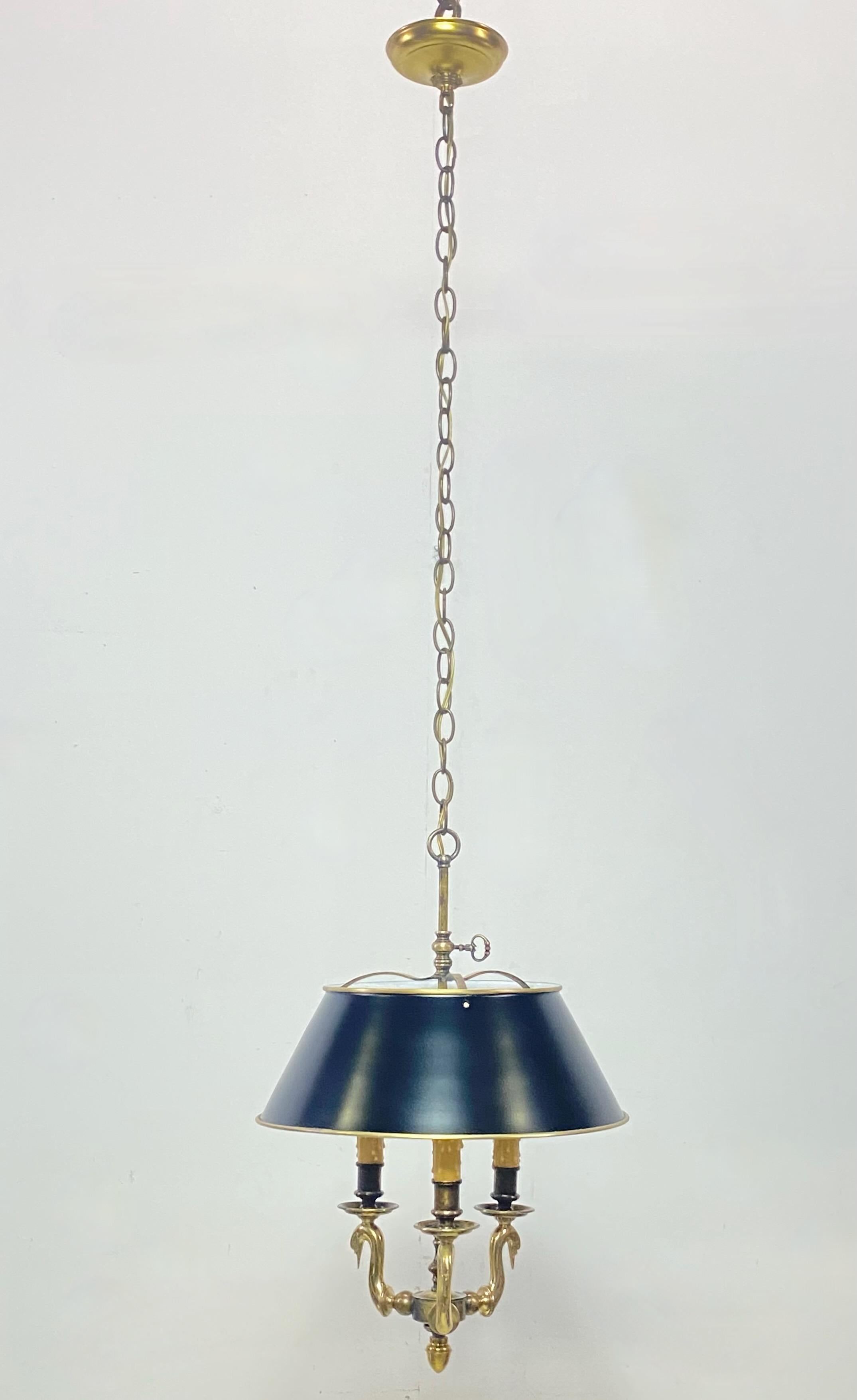 French Empire Style Hanging Bouillotte Brass Pendant Light Fixture 4